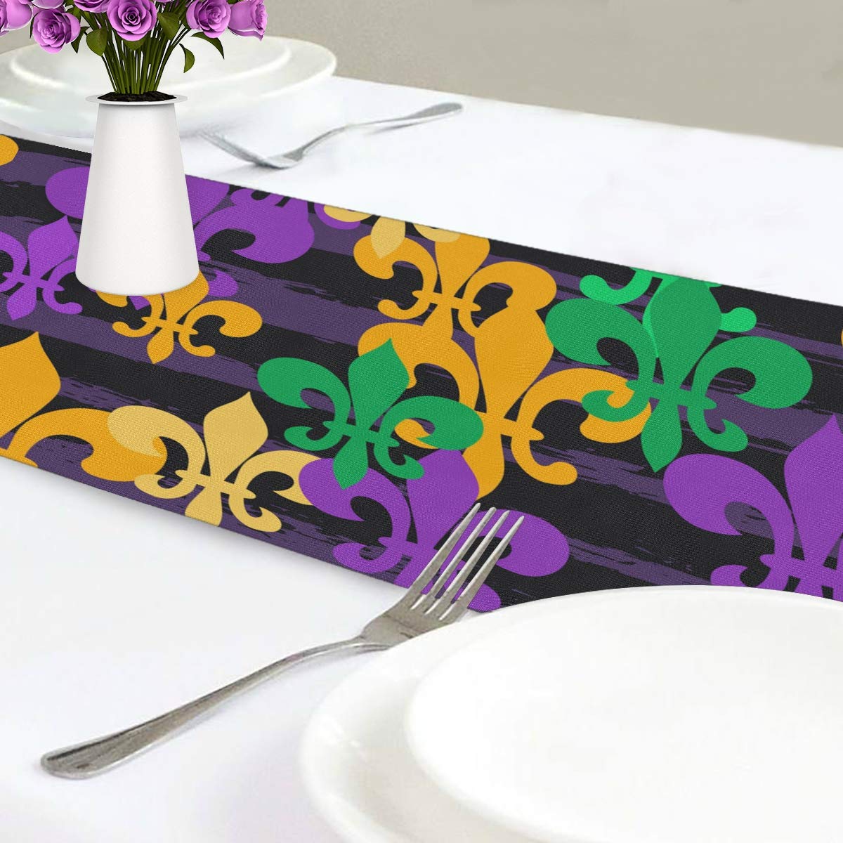 table runner 亀甲取り花丸　帯リメイク　長尺250㎝ Amazon.com: Oarencol Mardi Gras Carnival Table Runner 13x90 inch