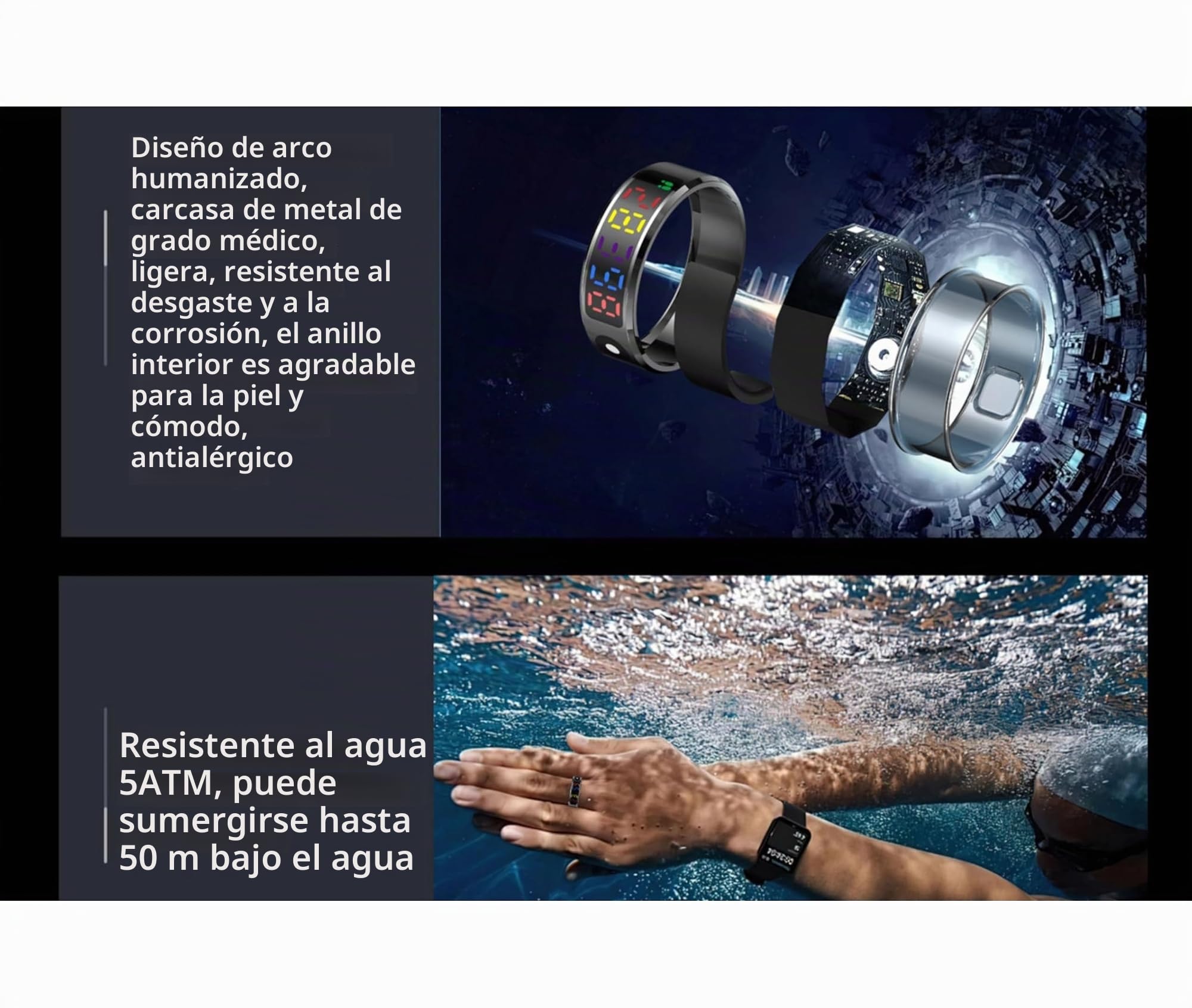 Smart Ring Health Tracker, Touch Control Fitness Anillo con Pantalla de Visualización de Color, Anillo de Salud Inteligente de Acero Inoxidable IP68 para Monitoreo del Sueño de la (#8) (#9) (#10)