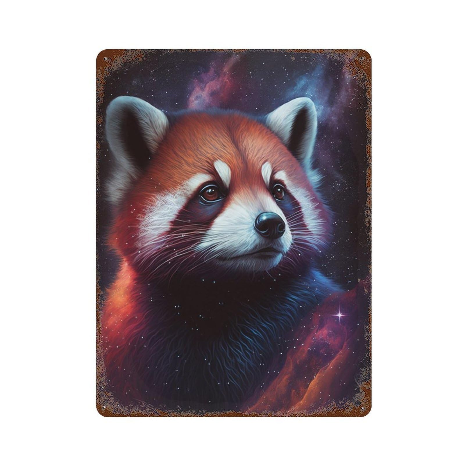 Cosmic Red Panda Portrait-2 Vintage Rust Metal Sign 15.7"x11.8", Ideal for Bistro, Counter And Cafe Decor