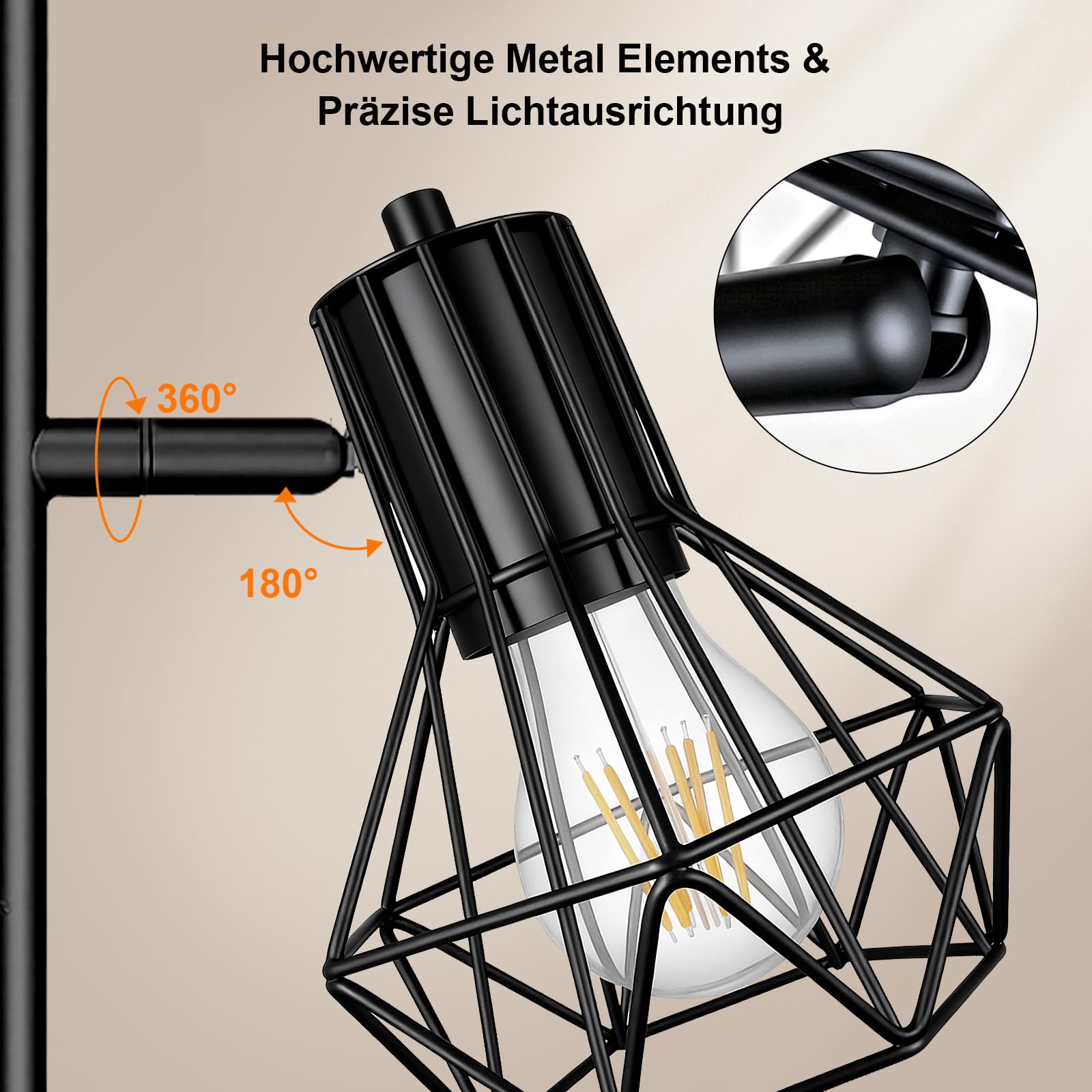 HiBay Stehlampe LED E27 3 Flammig Stehleuchte Schwarz Industrial Floor Lamp mit Fußschalter Stehlampen Rustikale für Wohnzimmer, Schlafzimmer, Büro(Ohne Leuchtmittel) | LED Floor Lamp Rustikale mit Stecker Industriell Metall 230V Max. 60 Watt für Wohnzimm