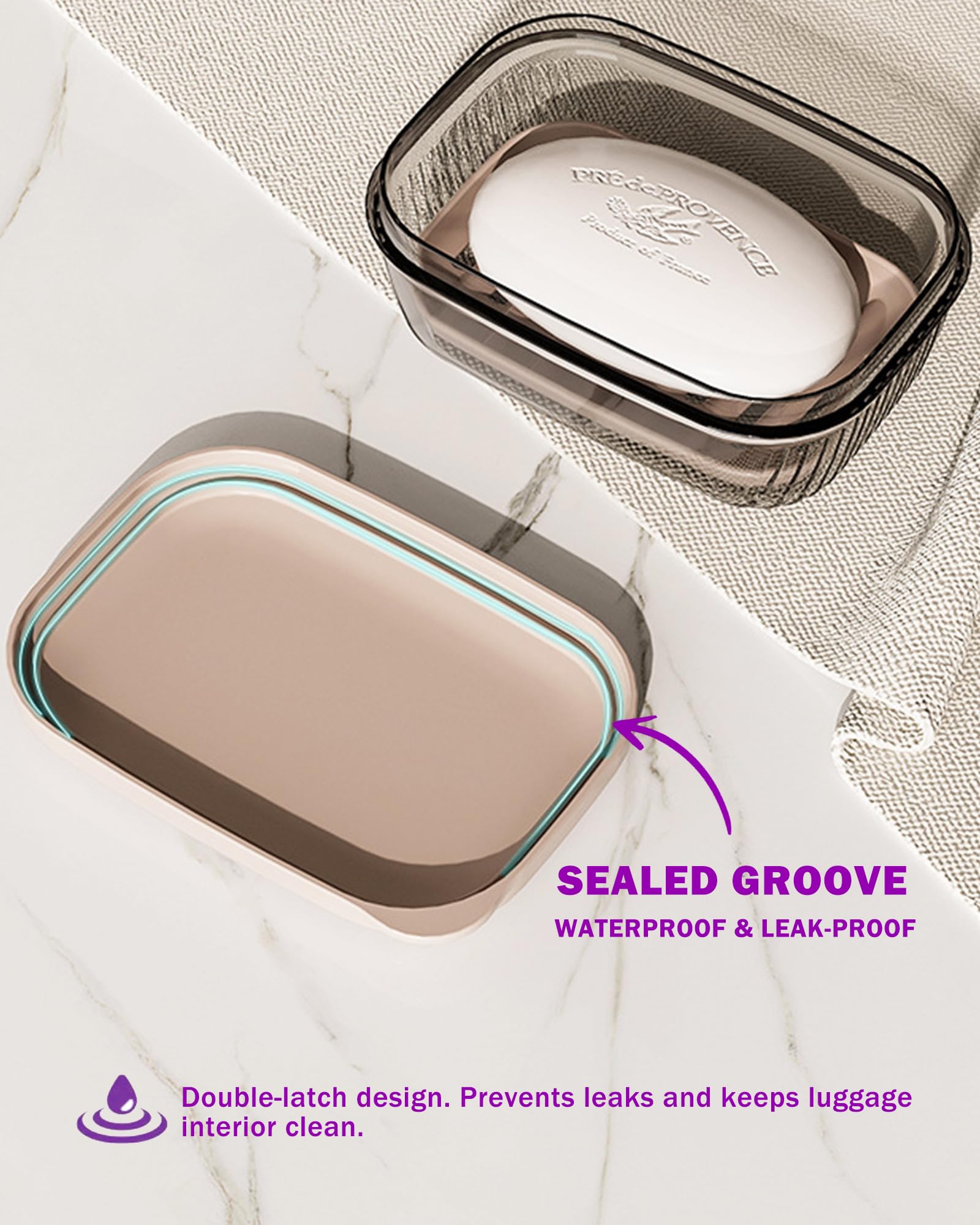 Travel Essentials Soap Holder with Lid,Leakproof Soap Dish with Drainage Layer, Portable Travel Soap Bar Case for Camping, Gym, Bathroom,Kitchen,Dormitory,Hotel(Clear)