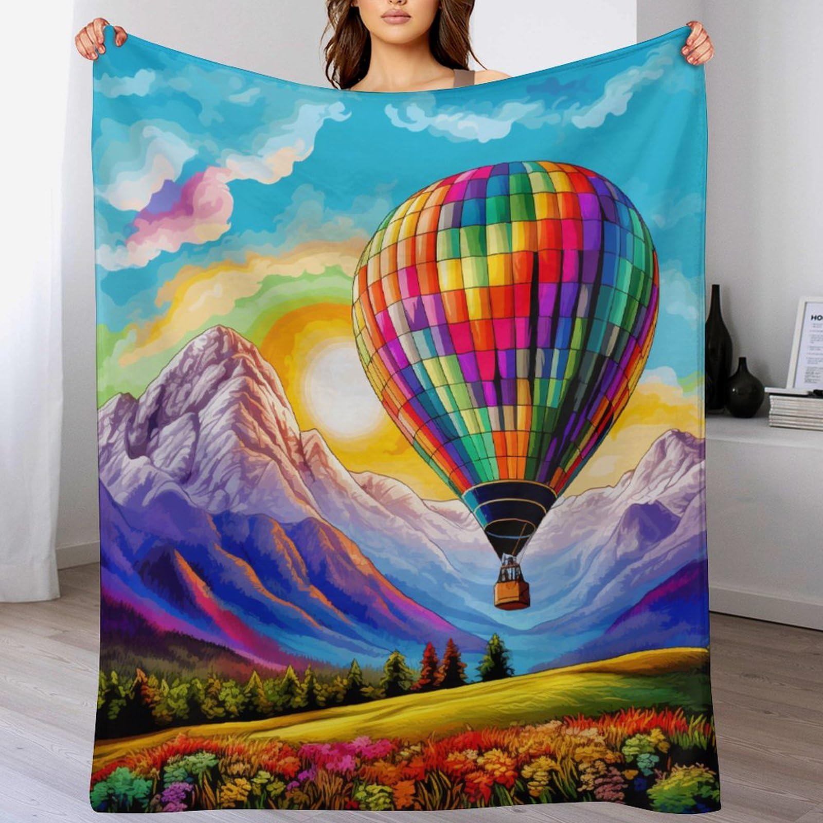 Couverture polaire flannel montgolfière chaude pour lit et canapé