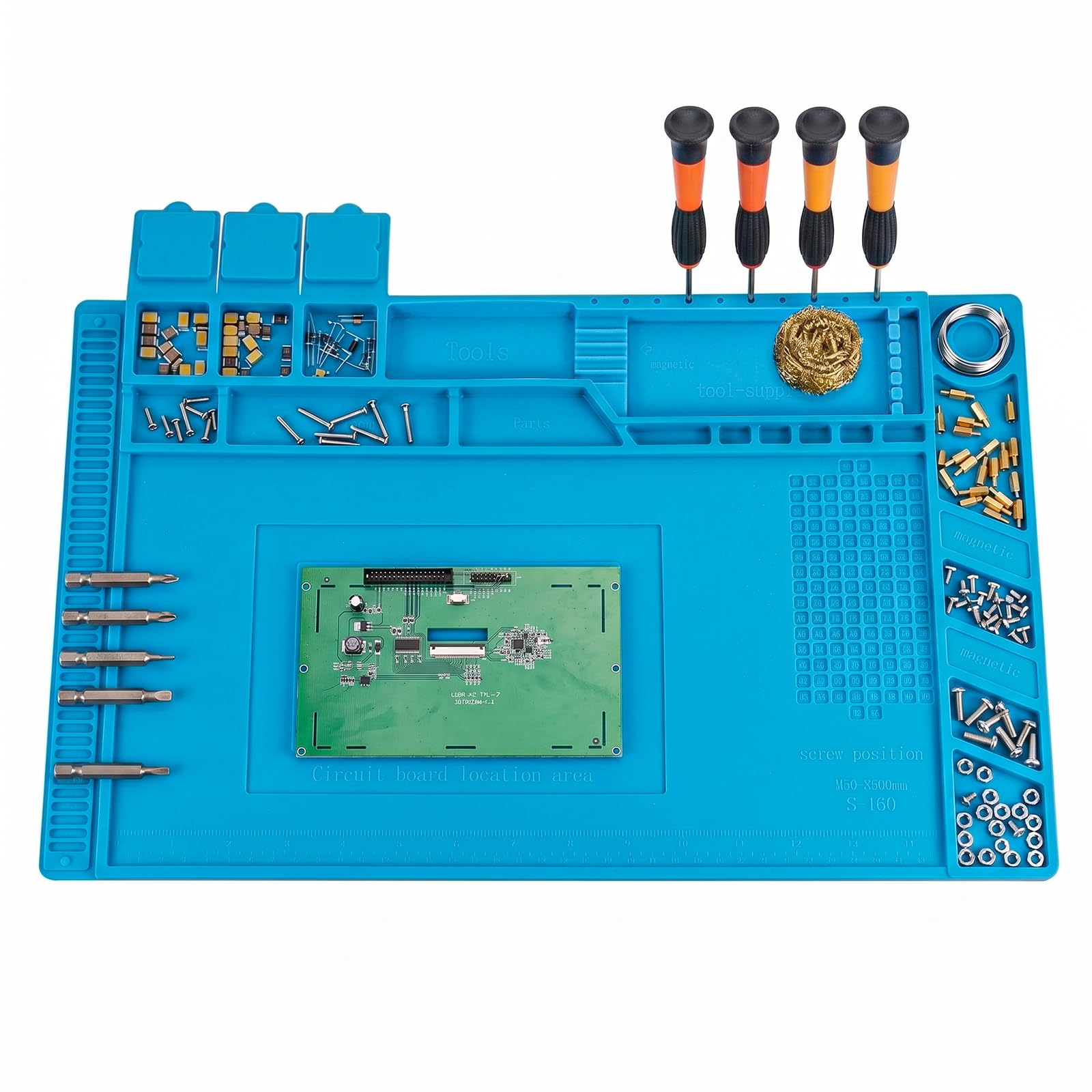 MICHIHOMIE Soldering Mat 45 x 30 cm, 500℃ Heat-Resistant Silicone Work Mat with Magnetic Zones & Scale Ruler, Anti-Static Electronics Repair Soldering Station for PCB, Phone, Laptop, Watch