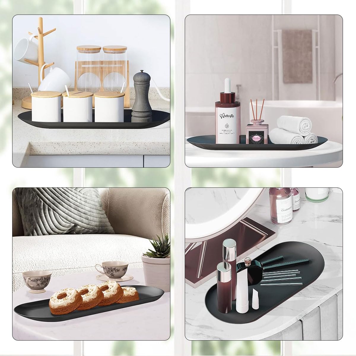 2 Vassoi Decorativi In Acciaio Inox Nero - Ovale, 23x9.5cm, Per Casa E Bagno - Foto 4