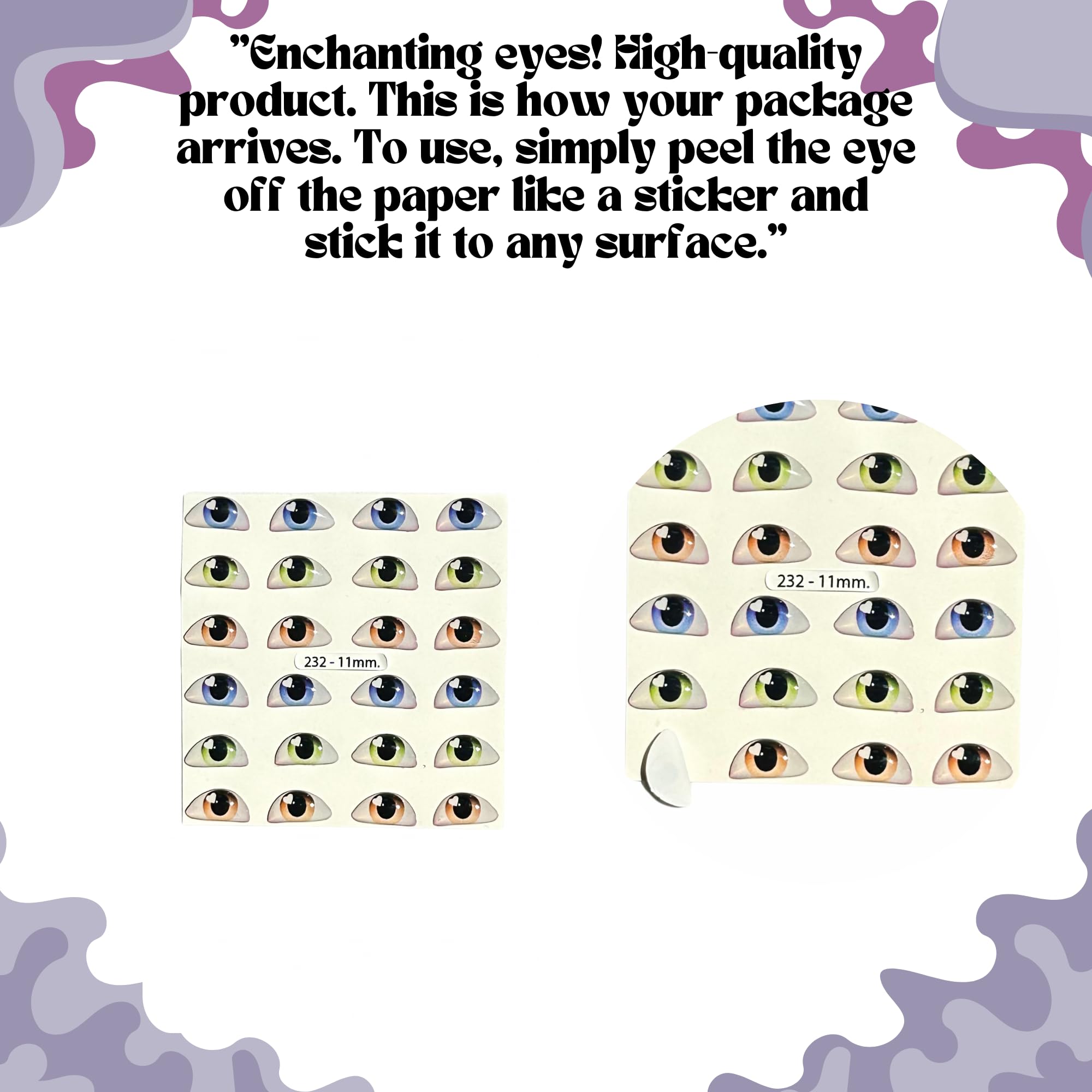 Ojitos Adhesivos 3D 3D Resin Adhesive or Self-Adhesive Eyes for All Types of Materials, Crafts, Decoration - 12 Pairs in Blue, Brown and Green, 11mm Wide