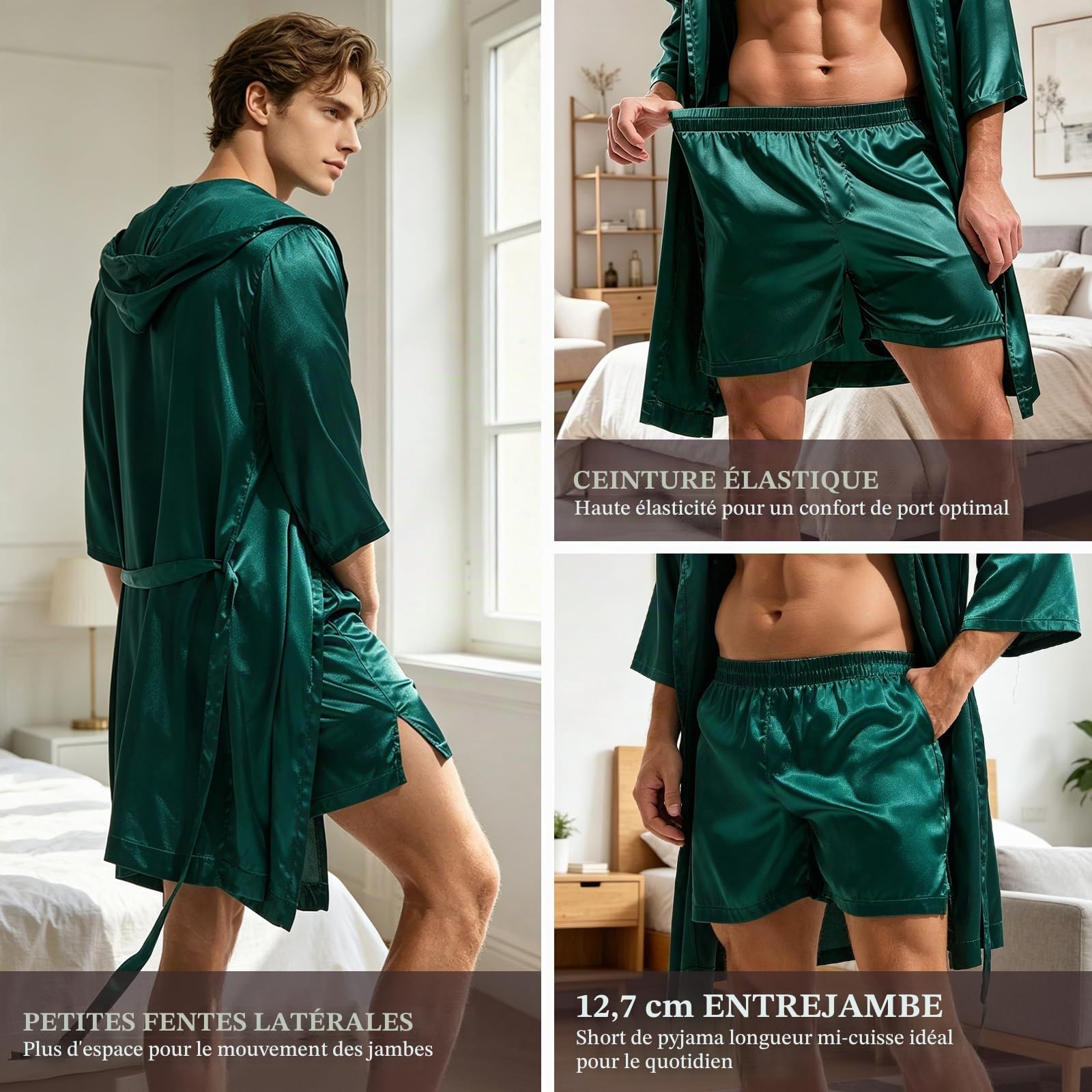 Amy Coulee Peignoir léger en satin pour homme