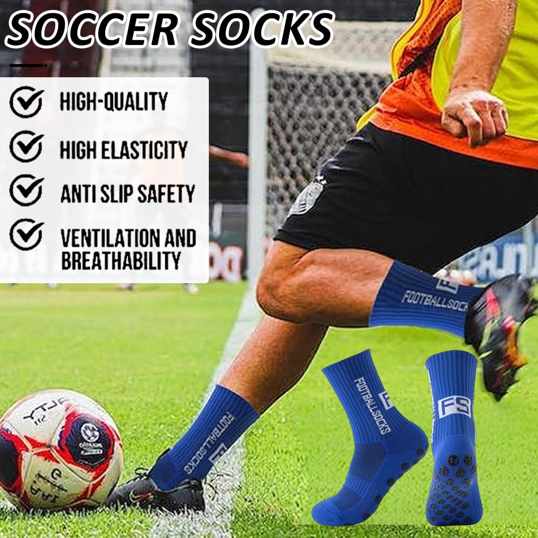 Calcetines deportivos de fútbol,Calcetines deportivos antideslizantes de fútbol,Calcetines de fútbol Grip-Socken,Soccer Absorbe el Sudor,Transpirable Running Calcetines