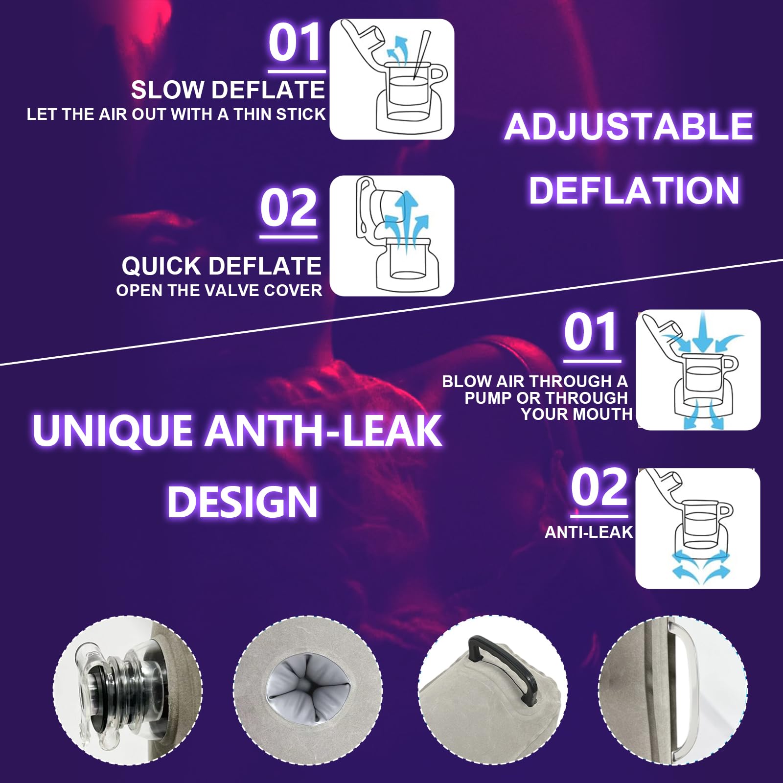 Coussin Gonflable Sexuel avec Support pour Godemiché, Coussin de Position Sexuelle avec Kit BDSM | Multifonctionnel | Menottes*4 & élastiques*2, Accessoire Portable pour l'Intérieur &l'Extérieur