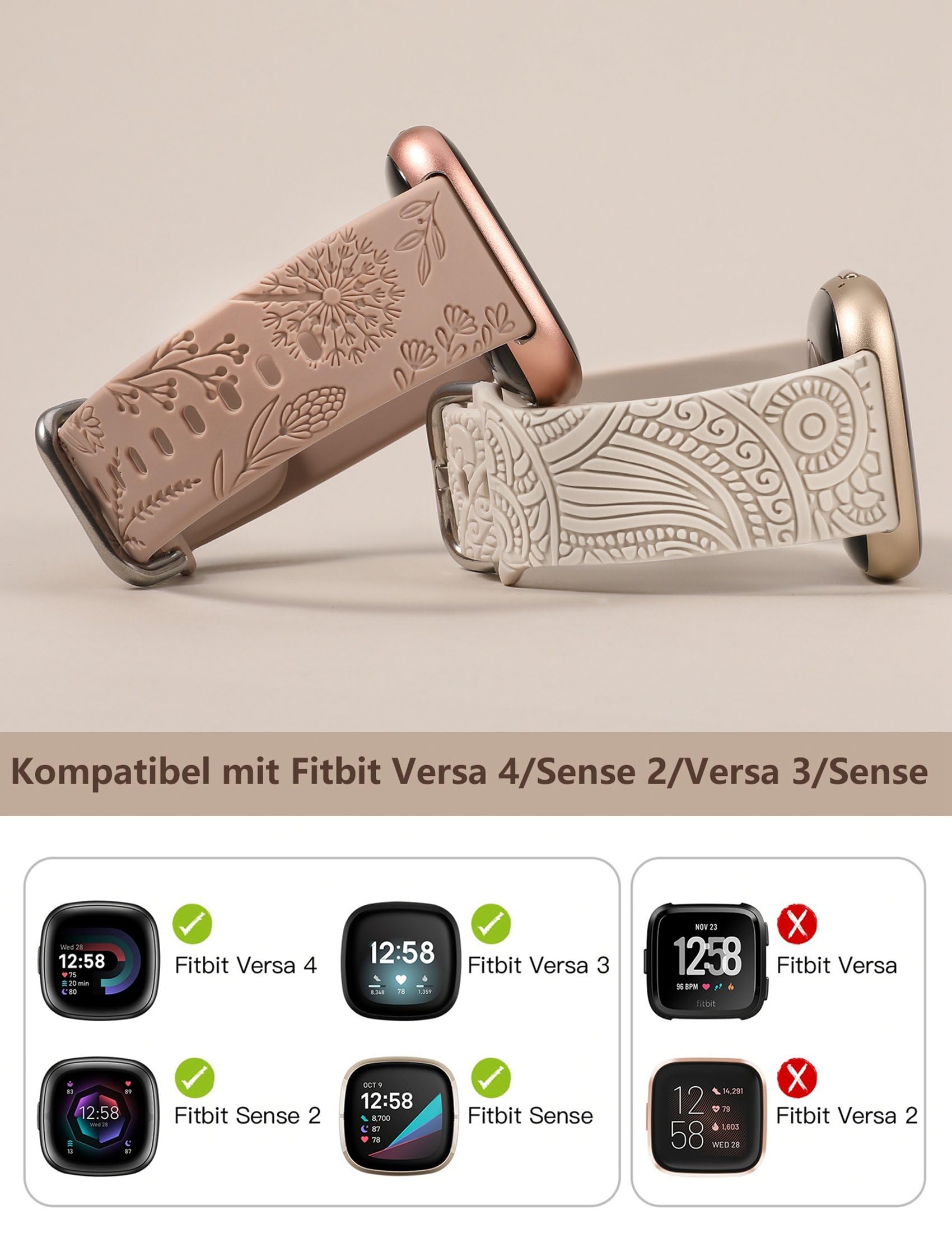 TOYOUTHS 2 Packs Floral Compatible with Fitbit Versa 4/Versa 3/Sense 2/Sense Straps - Image 3