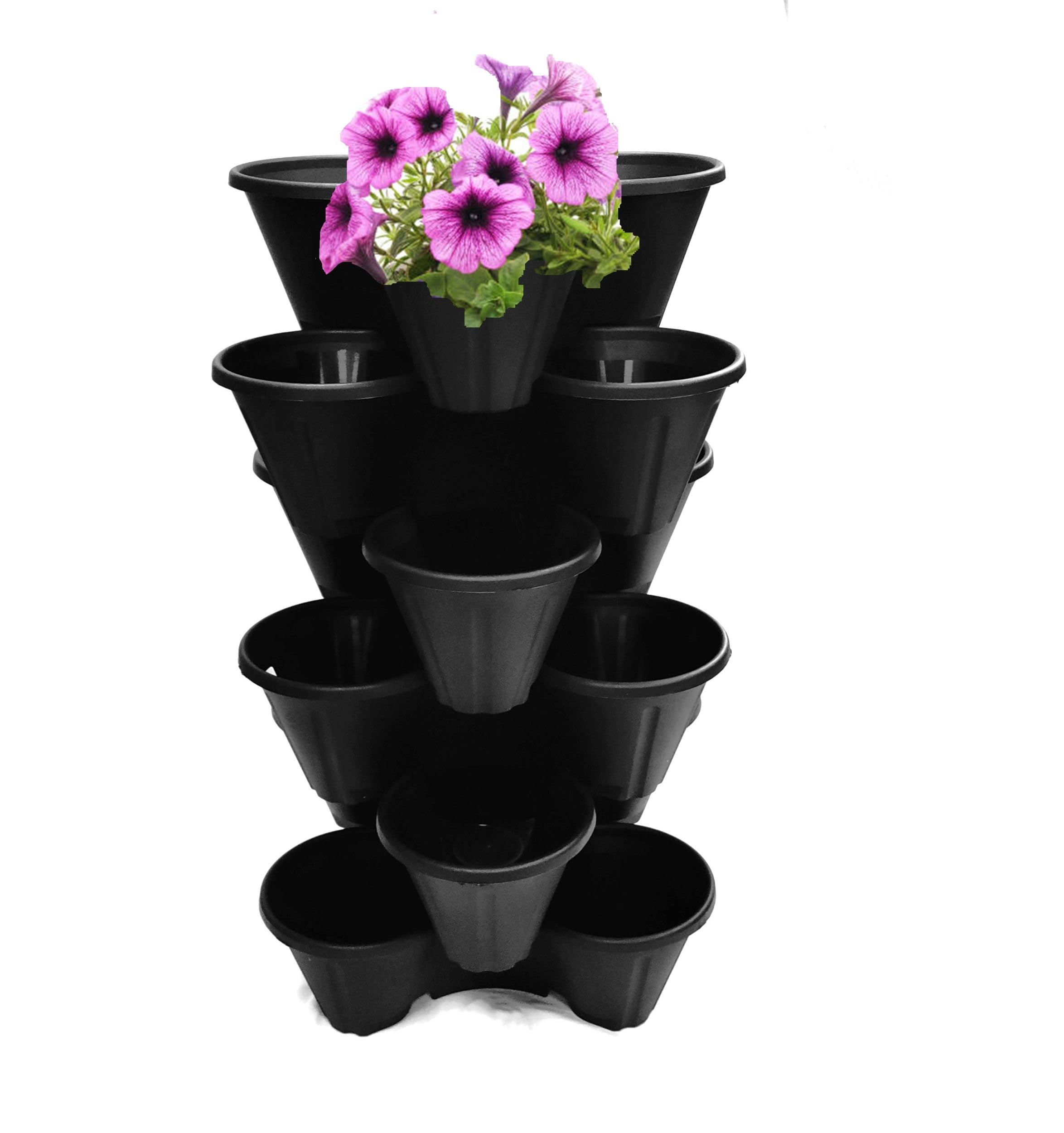 Shop4allsorts Set Of 6 Black Strawberry Trio Planters Stackable Plastic Patio Herb Planter Flower Pots