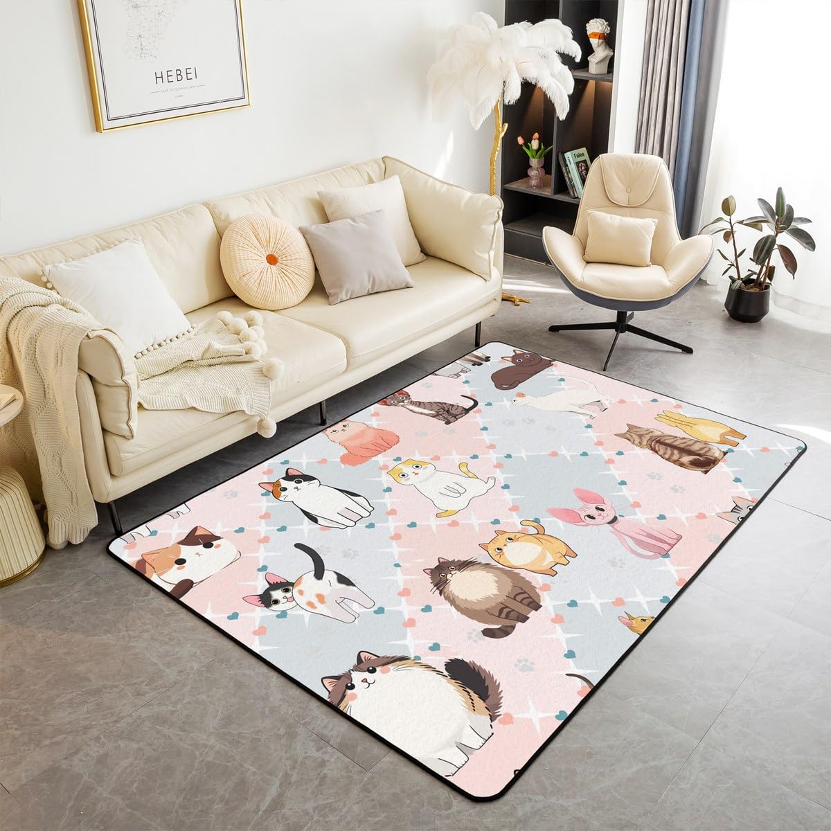 jejeloiu Cute Cats Rugs for Living Room Bedroom Indoor Rug Mats,Kawaii Kitten Cat Front Rug Durable Non-Slip Backing Mat Entrance Rug Inside Floor