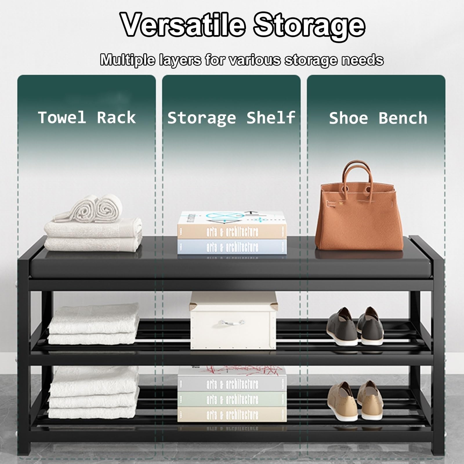 Panca Imbottita Porta Scarpe con ripiano Resistente alle intemperie, Organizer per Ingresso, Seduta salvaspazio per Soggiorno, Camera da Letto, Balcone (OneSize)
