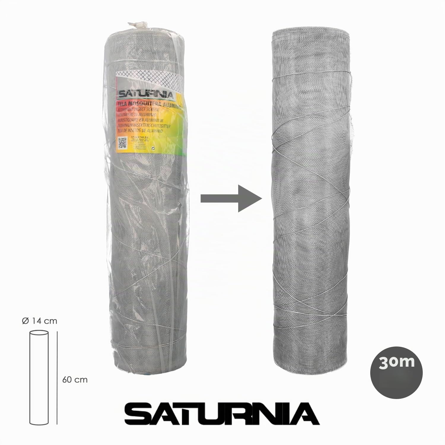 Tela Mosquitera Aluminio 18x14 Ancho 60 cm. Rollo 30 Metros. Malla Mosquitera Aluminio Anti Mosquitos, Antimoscas,