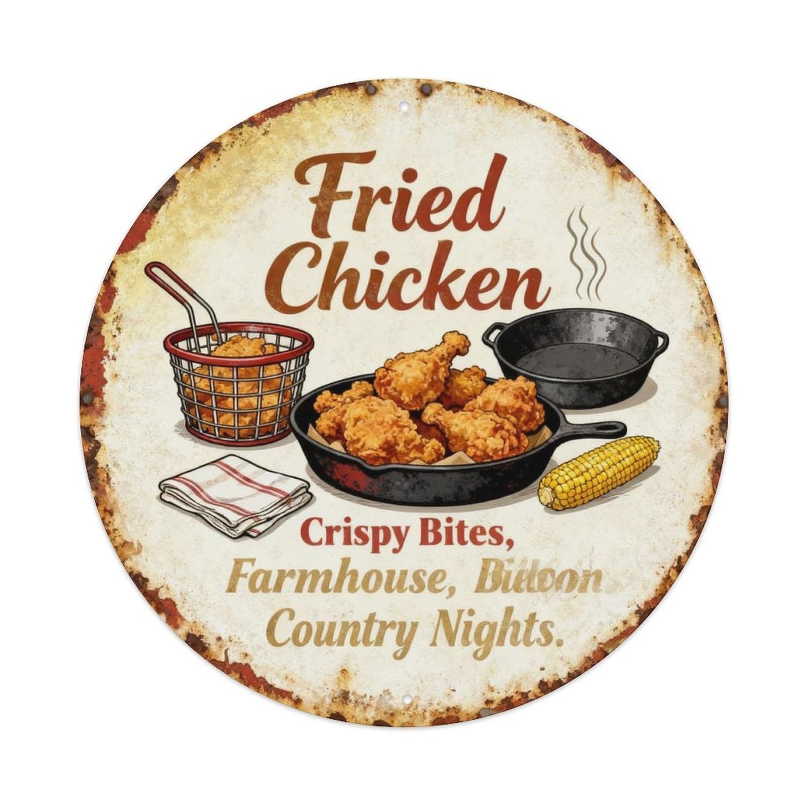Fried Chicken Farmhouse Kitchen Decor Metal Tin Sign Plaque