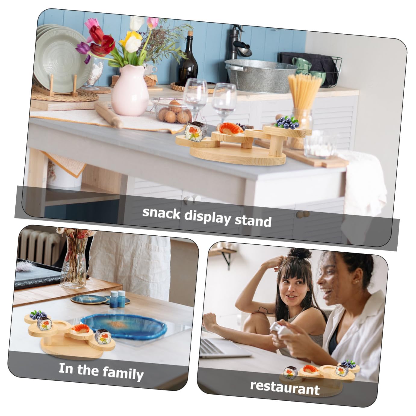 Cabilock Bandeja de Madera para Servir Sushi Diseño Escalera de Cinco Niveles, Soporte Decorativo y Funcional para Exhibir Aperitivos y Postres en Restaurantes