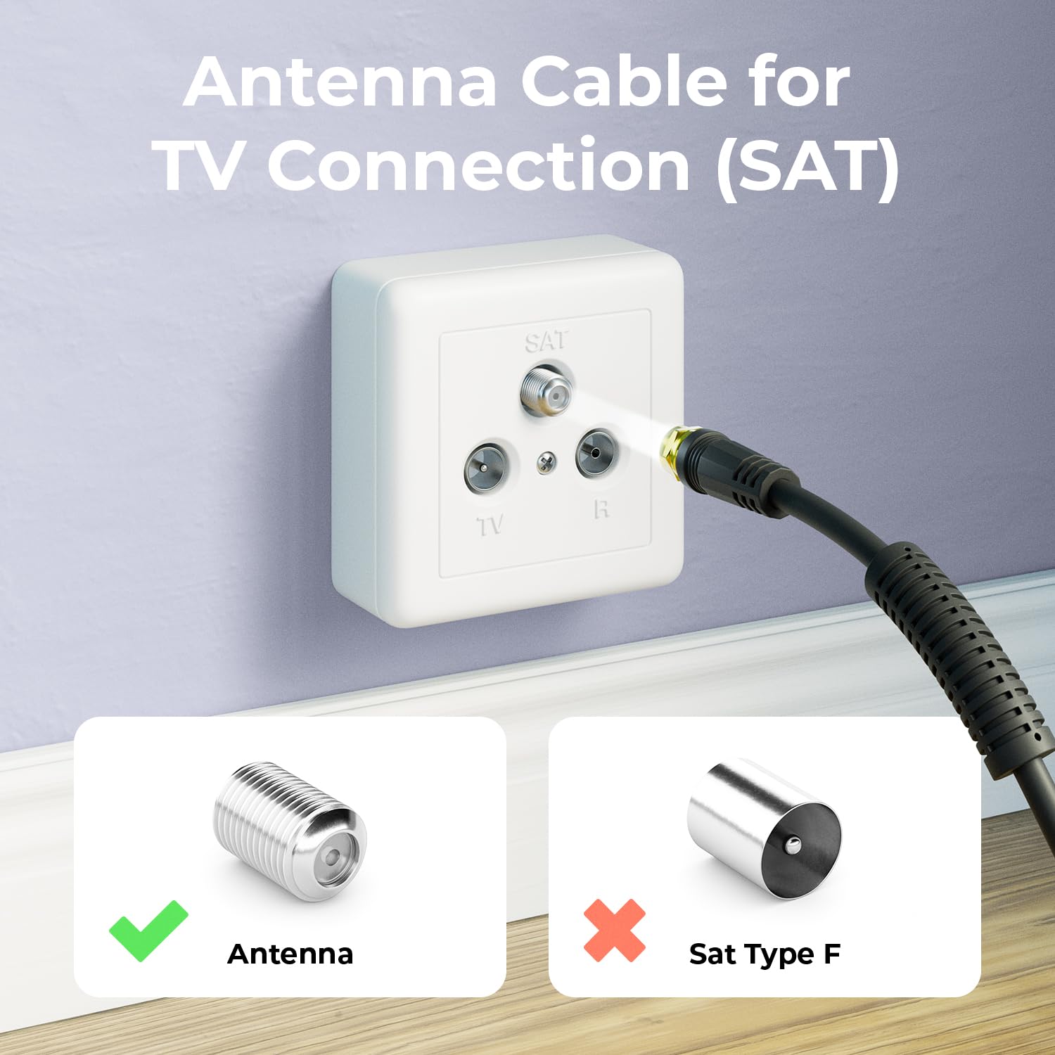 deleyCON 2m SAT TV Cavo Antenna Cavo Coassiale HDTV Quad Shield DVB-S DVB-S2 Radio DAB Guaina Current Filter Ferrite Core - Nero