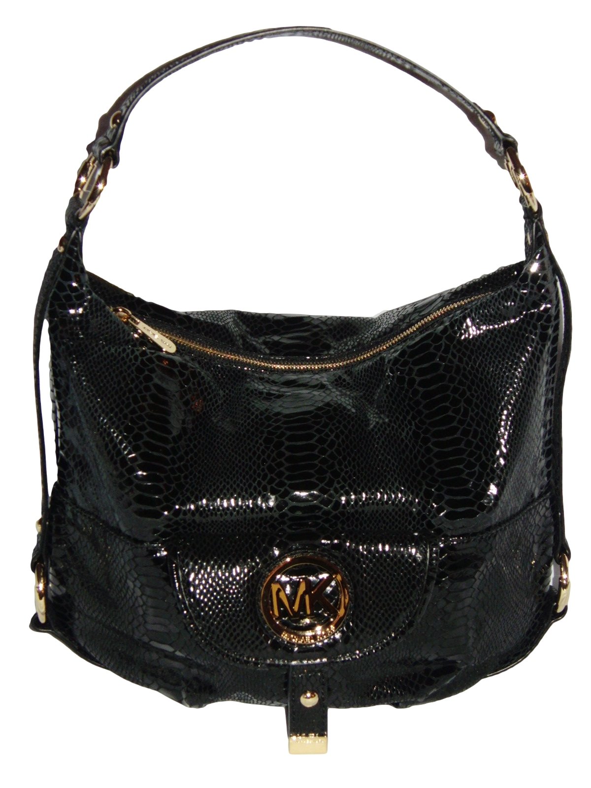 Michael Kors Fulton Large Shoulder Bag Purse Black Python Leather
