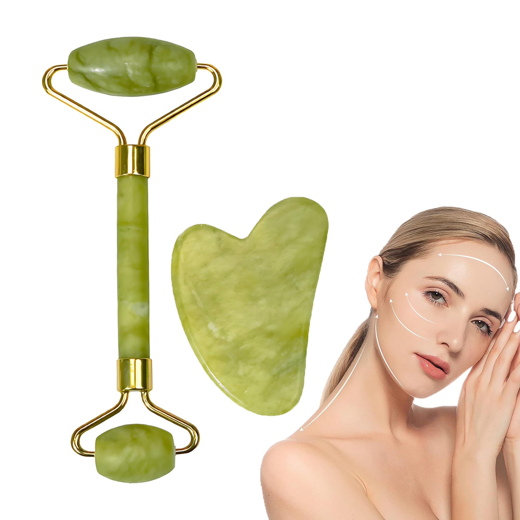 EastriseJade Roller and Gua Sha Set for Face and Gua Sha Stone Skin Care - Discover The Secret to Ageless Beauty with Our Luxurious Jade Gua Sha Set (2 PCS)