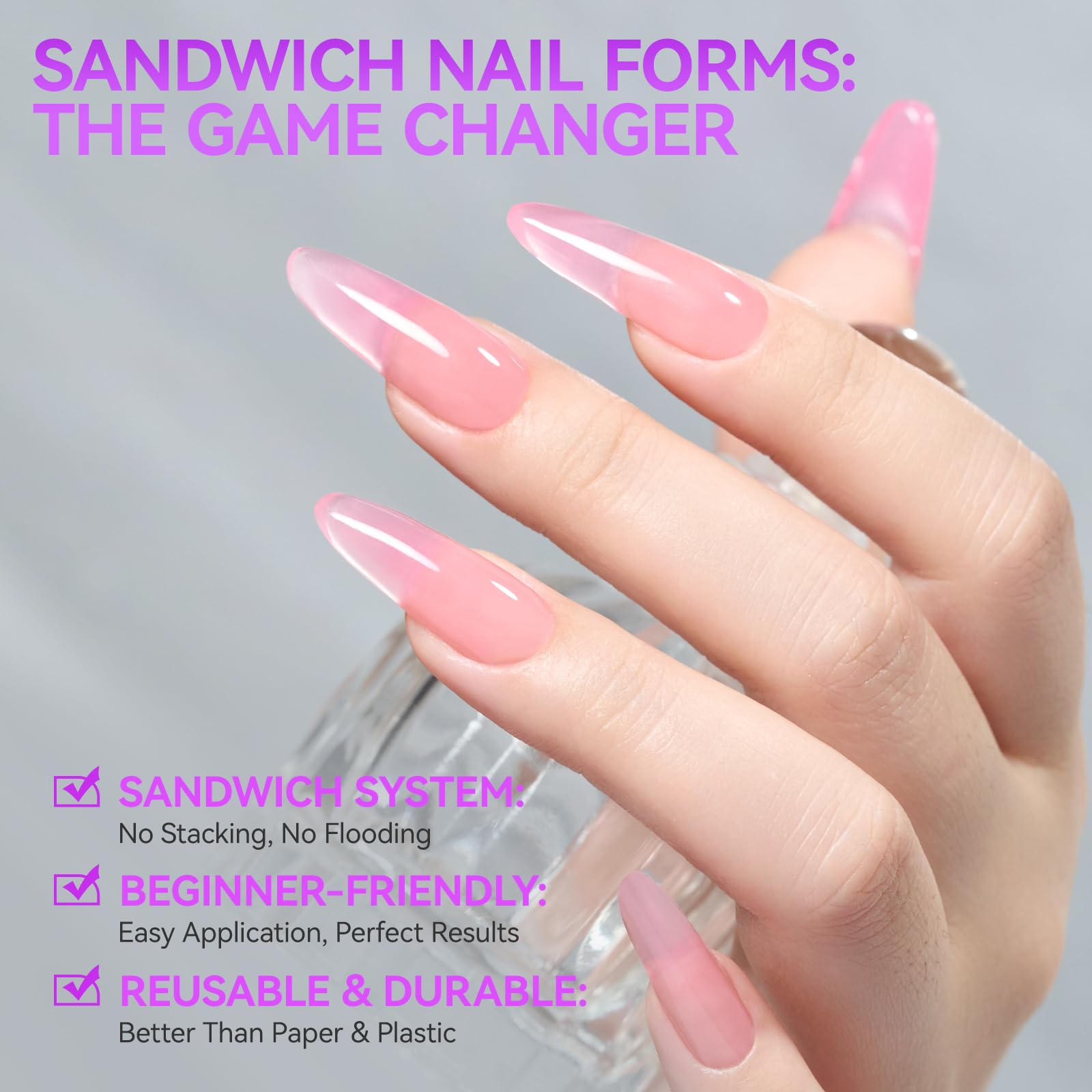 Gelike EC Formine Doppie Professionali per Gel Costruttore: Design a Sandwich, 240 Pezzi 15 Misure - Per Estensioni Gel Perfette - Facili per DIY & Salon