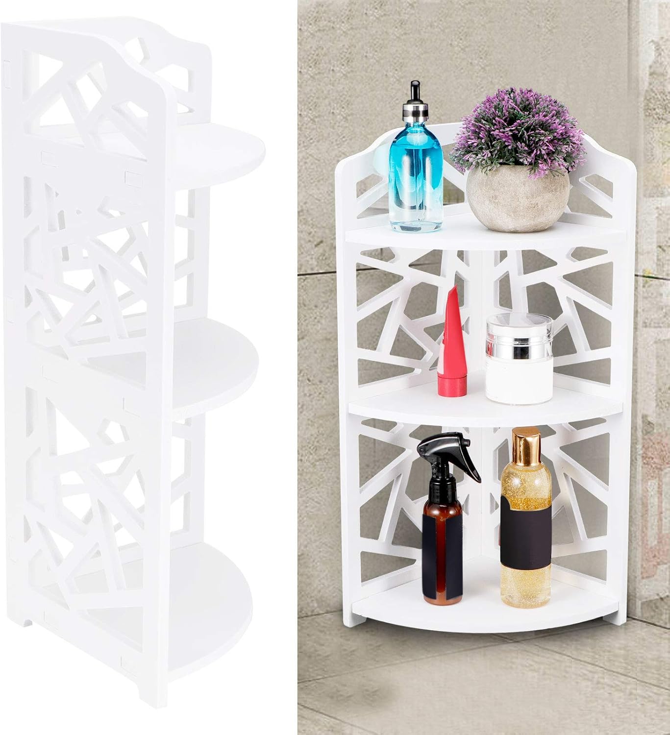 Nofaner 3 Tier Corner Shelf, White Free Standing Corner Shelf Unit