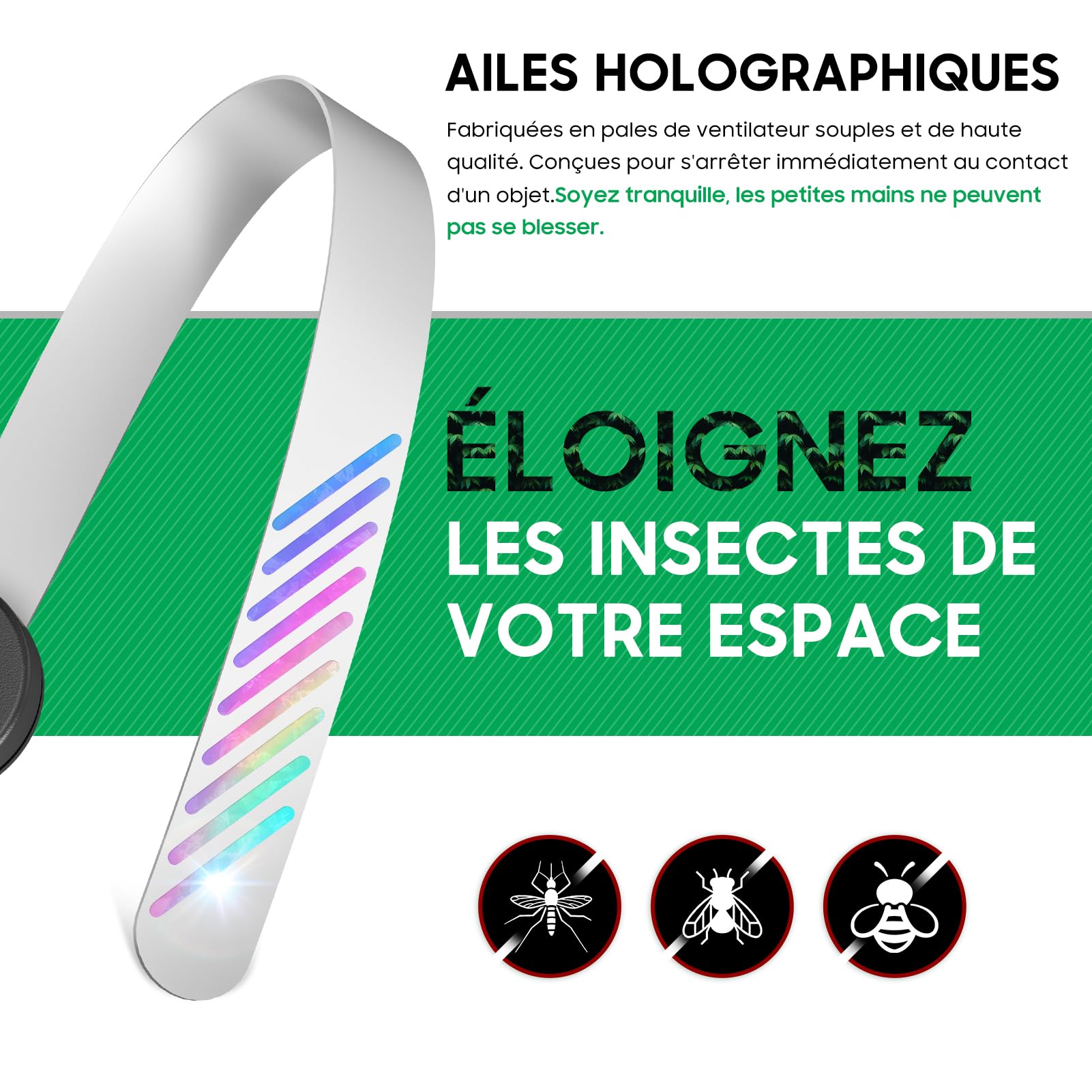Ventilateur Anti, Mouche de Table avec pales holographiques, Suspendu pour intérieur/extérieur, Chasse-Mouches Portable pour Camping, Jardin, terrasse, Piles Non incluses - 4Pcs