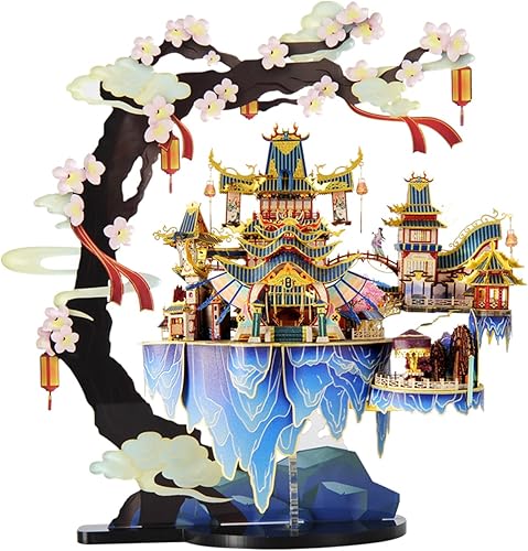 Microworld Rompecabezas de metal 3D, fuente de flor de durazno, arquitectura, kit de modelo de metal, rompecabezas 3D de desafío para adultos, arte