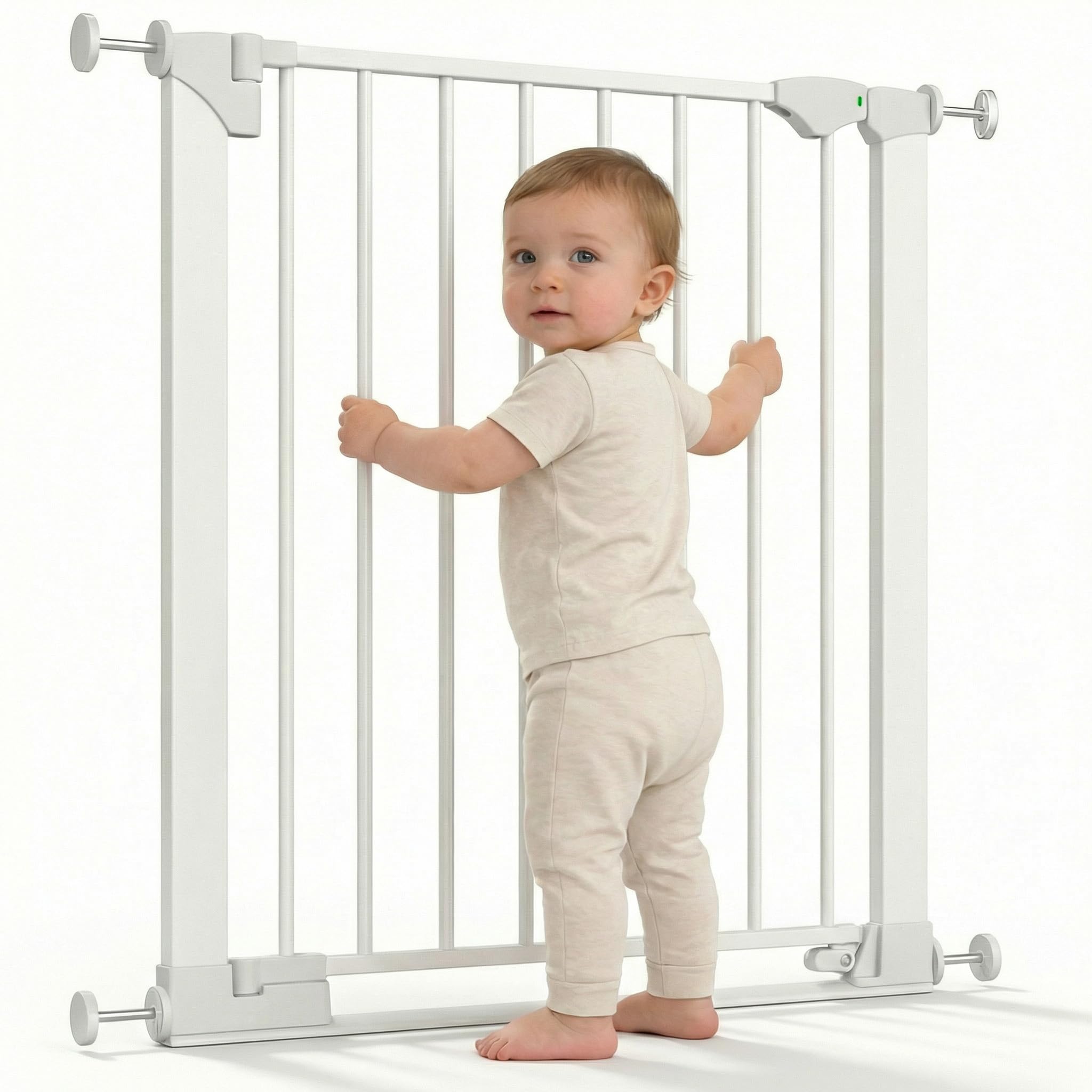 Safetots SafeStep Treppenschutzgitter ohne Bohren Weiß – Maximale Sicherheit für Babys & Haustiere – Visuelle Schließkontrolle – Beidseitig öffnend – Komfortables Tür- & Treppengitter 68cm - 75cm