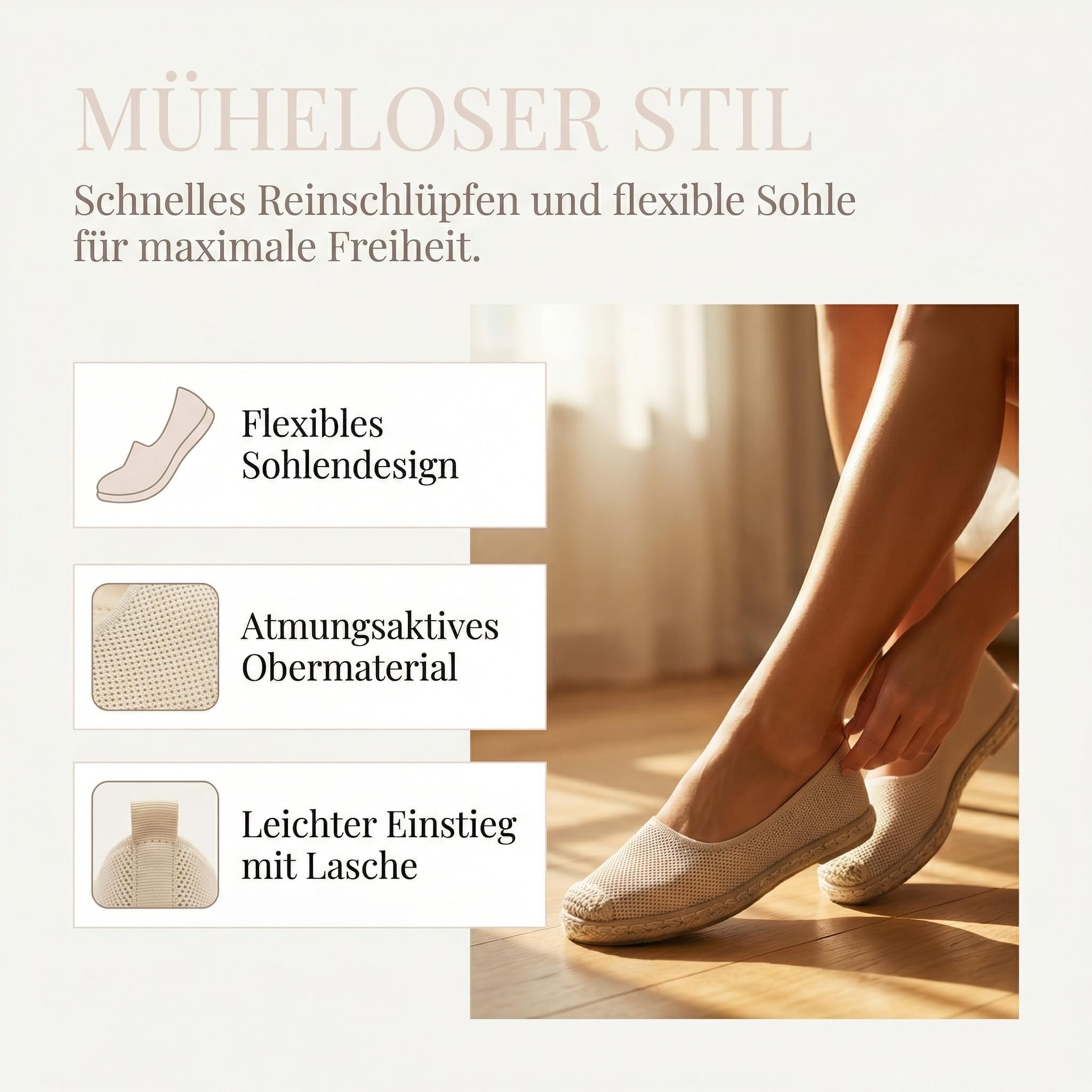 GLAMORA Damen Ballerinas Espadrilles Strick Atmungsaktiv Leicht Bequem Flache Schuhe rutschfest Flexible Sohle Slip On Manoletinas Zweifarbig