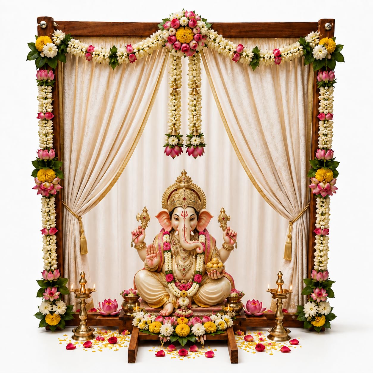 Marave Wooden Pooja Decoration Frame 30 x 24 Inch | Backdrop Stand, Ganesha Festival, Varamahalakshmi Vratham, Navaratri & Diwali, Housewarming & Traditional Home Decor-image-40