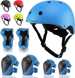 BURSUN Kids Bike Helmet with Protective Gear Set Ventilation & Adjustable Toddler Helmet for Ages 3-8 Kids Boys Girls Multi-Sport Helmet for Bicycle Skate Scooter, 5 Colors