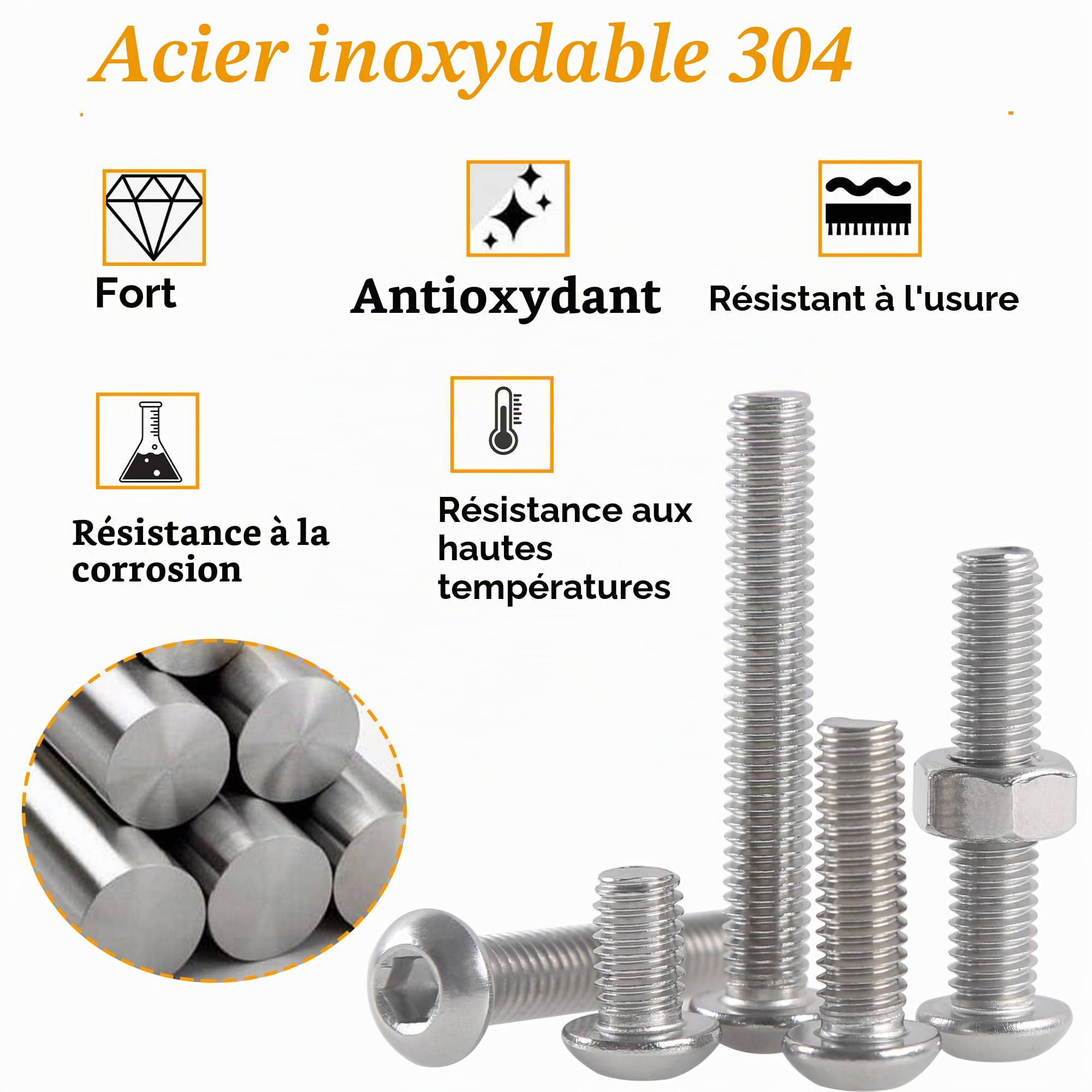 M3 M4 M5 M6 Vis et Écrous 1000pcs Acier Inoxydable 304 Boulon et Écrous Rondelles Cylindrique Vis Six Pans Creux Assortiment Kit Bricolage Atelier Garage Réparation