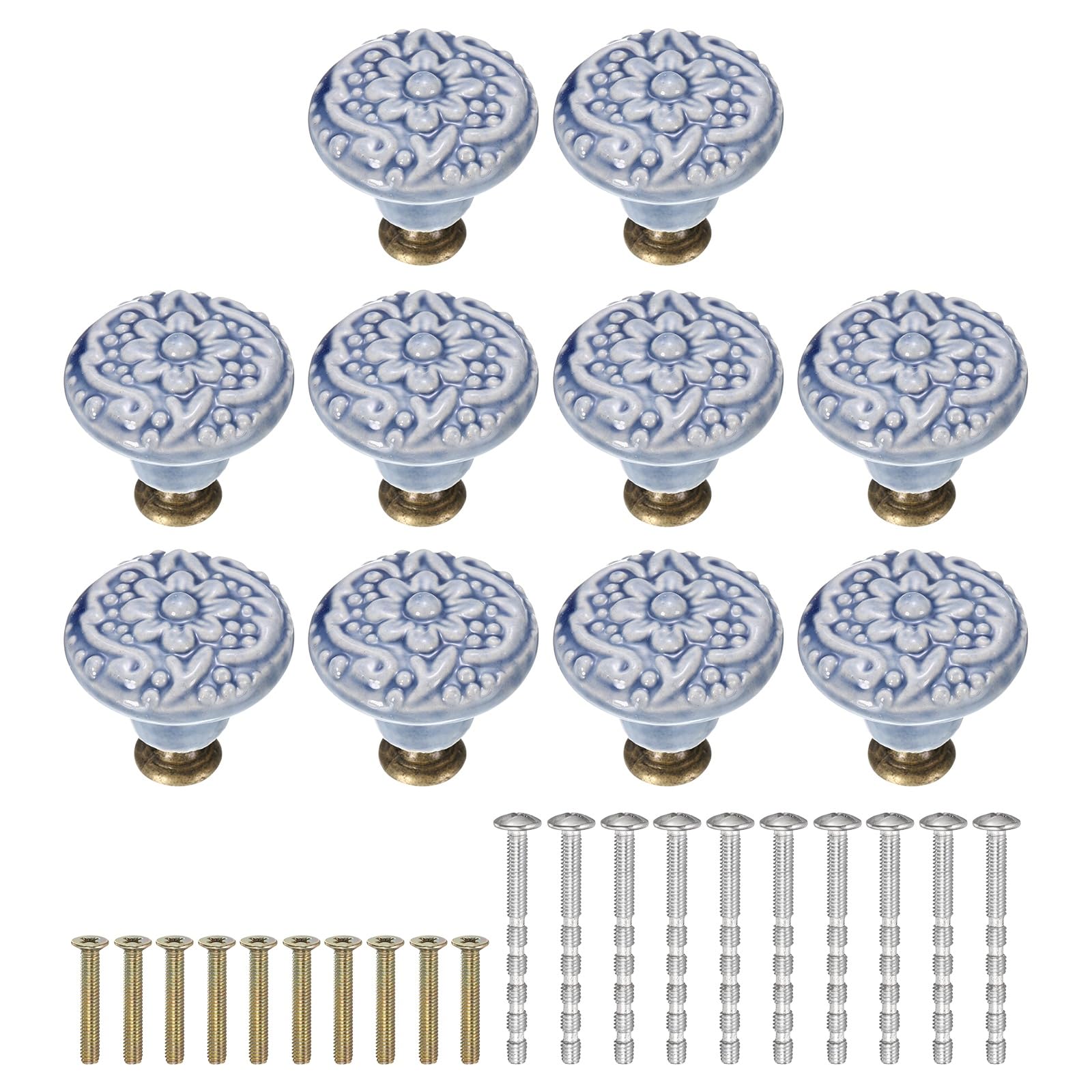Boutons en céramique 34mm lot poignées de meuble grises motif floral tiroir et armoire
