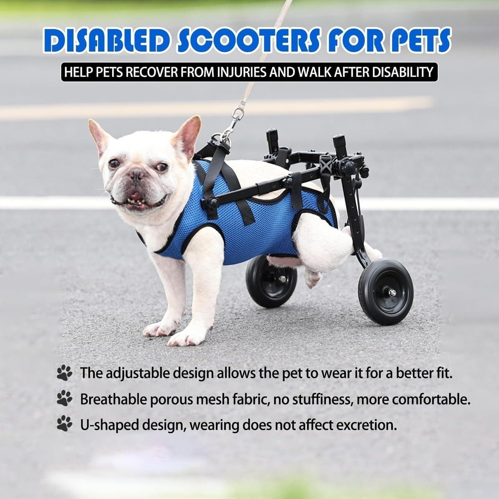 Silla de ruedas ajustable para perros con 4 ruedas, ayuda de movilidad para parálisis trasera, displasia de cadera y artritis, adecuada para perros pequeños, medianos y grandes (S)