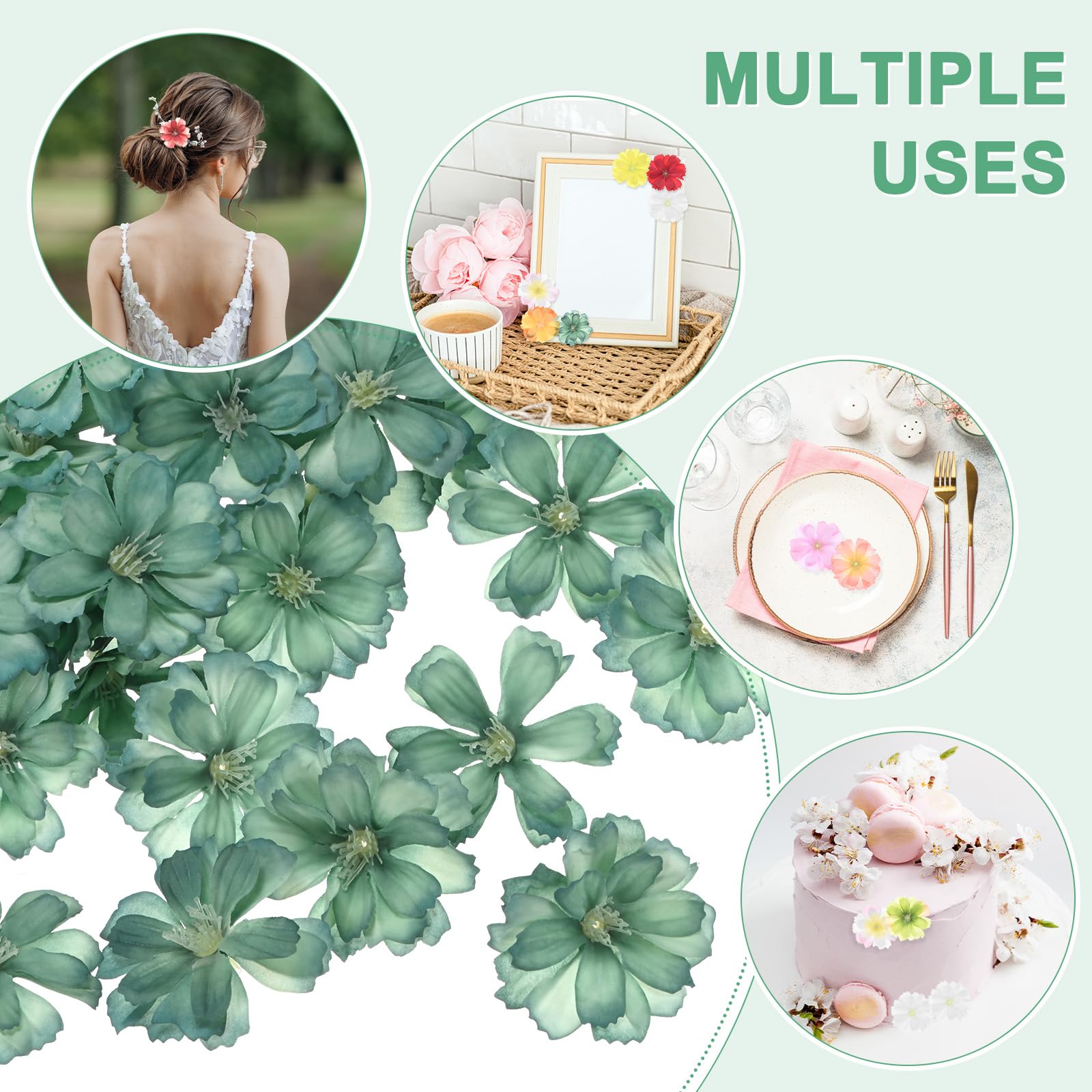 M METERXITY 100-Pack Artificial Flower Heads, Silk Fake Plum Blossom Head for Wedding/Garland/Hat/Shoes/Party Decoration - Image 4