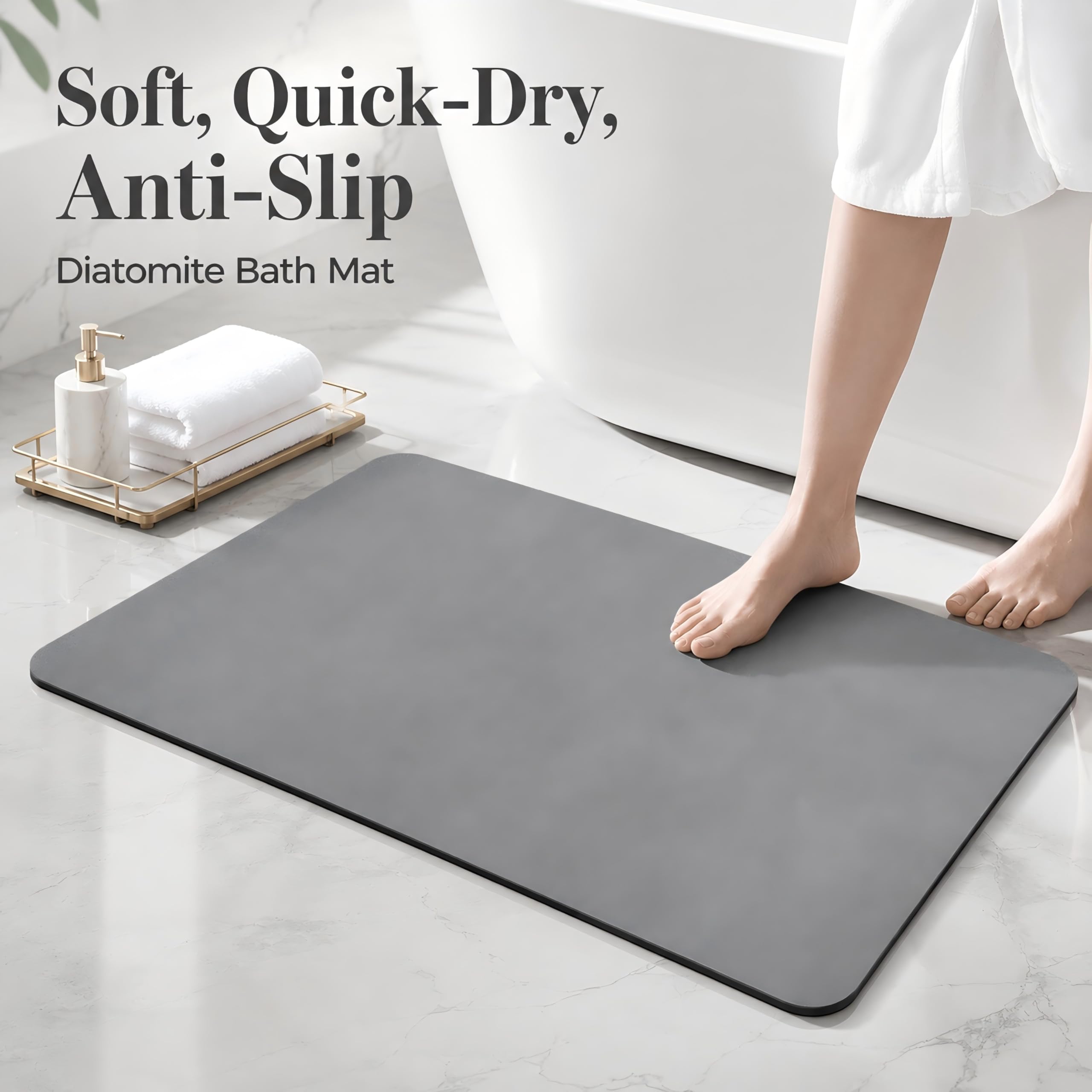 Alfombra Diatomita Baño 40×60, Alfombra Baño Secado RáPido, Alfombrilla Baño Antideslizante, Alfombra Ducha Piedra Absorbente, Alfombrilla de Piedra Gris Oscuro