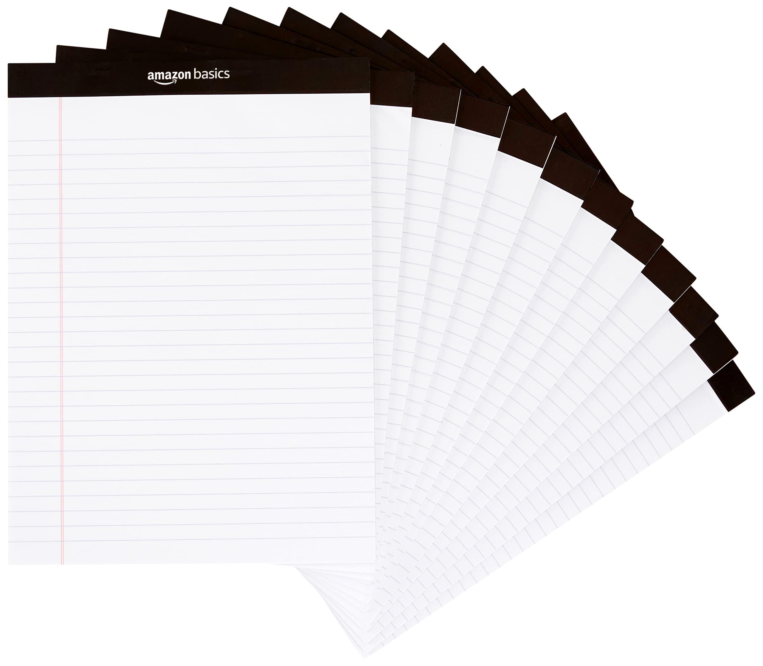 amazon basics wide ruled lined writing note pads 85 inch x 1175 inch white 12 count 12 pack of 50