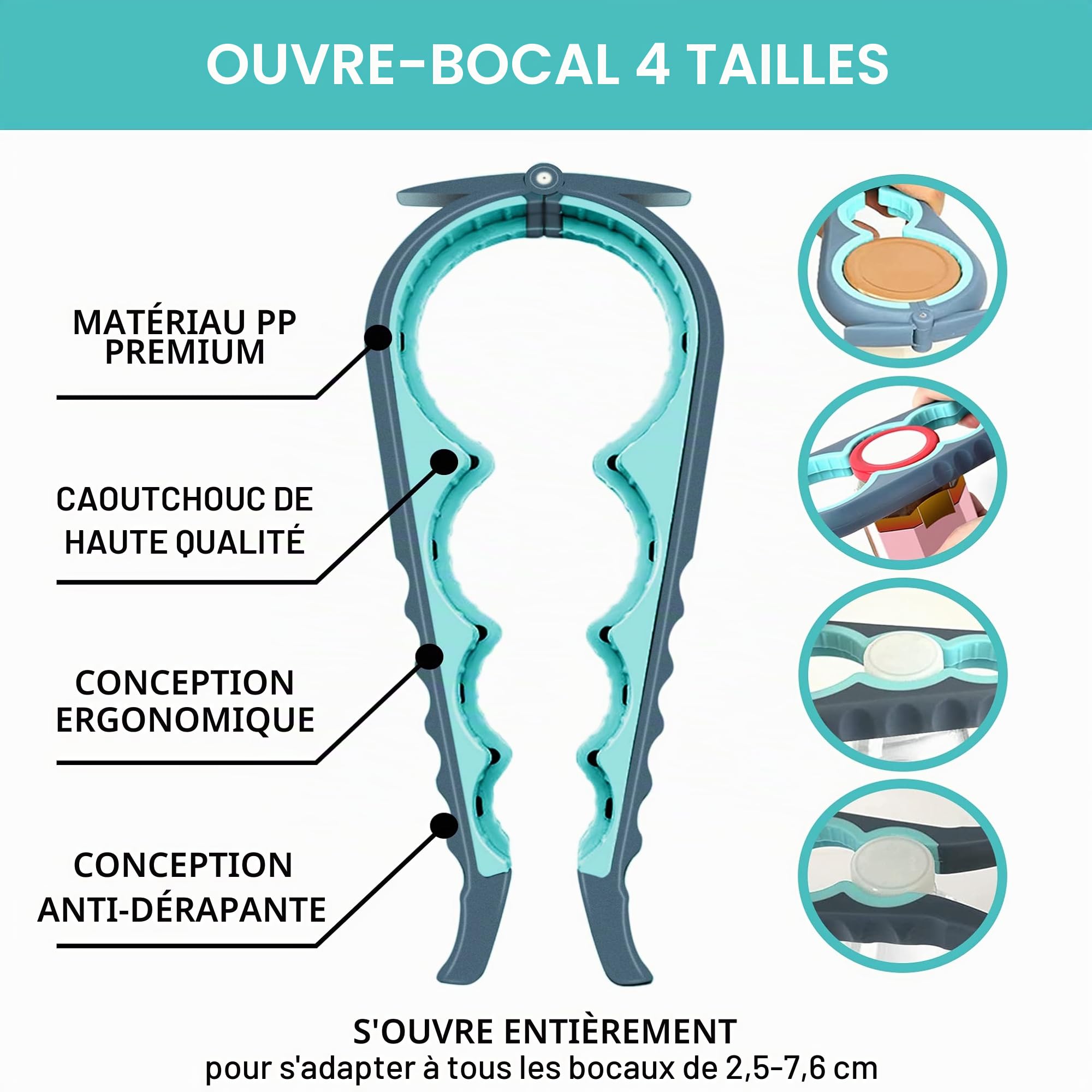 Ouvre-bocal multifonction 5 en 1 pour mains arthritiques avec tampon antidérapant
