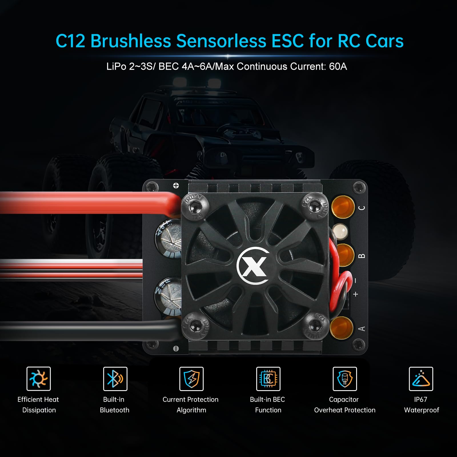 Womaqu RC Car Accessories Brushless Motor Electric Speed Controller 45A Smart 2S/3S ESC, Radio Control Vehicle Speed Controls for 14431 & 14412 & 14413 & 14411