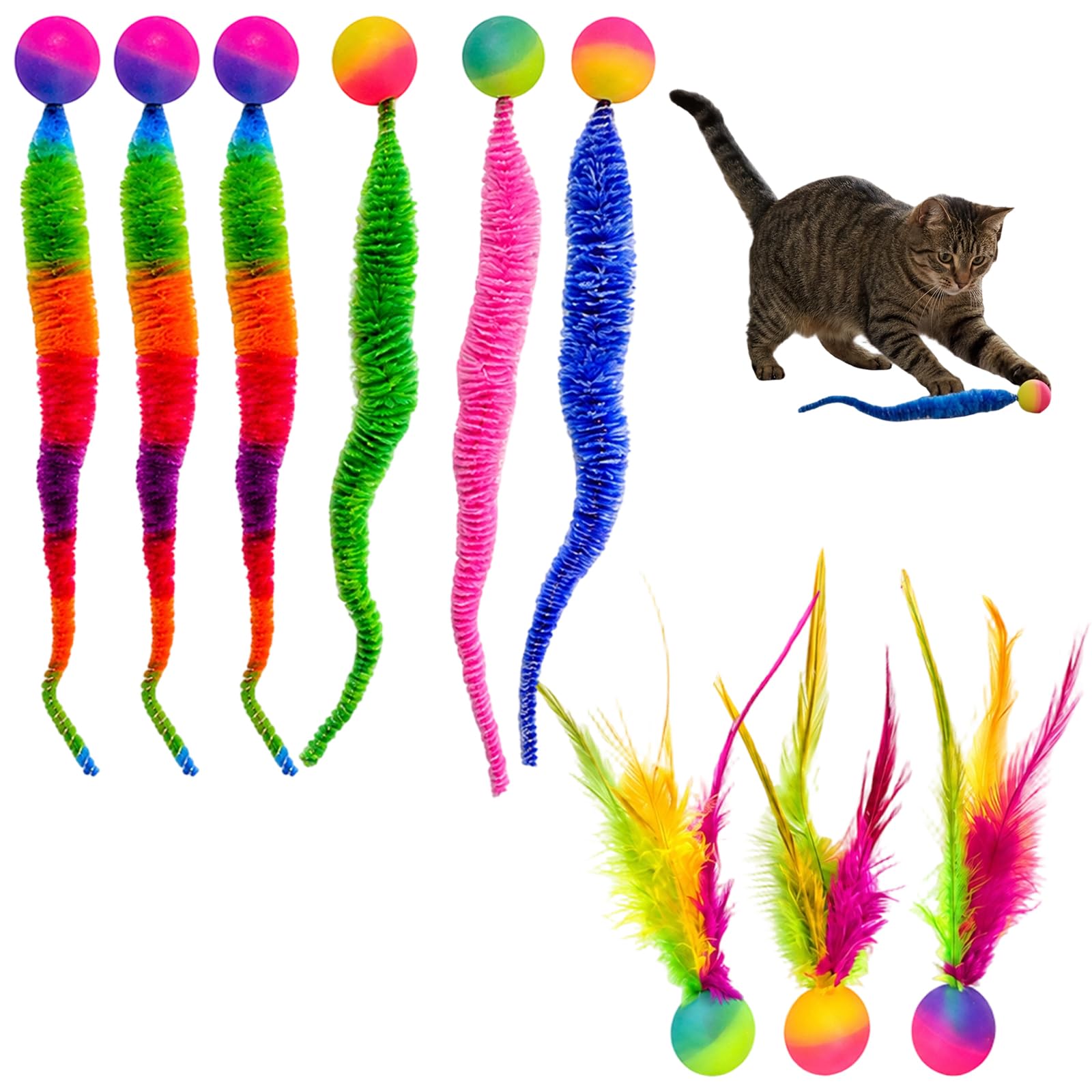 GYTFOG 9 Pcs Wiggly Ball Cat Toy, Cat Balls with Bouncy Balls