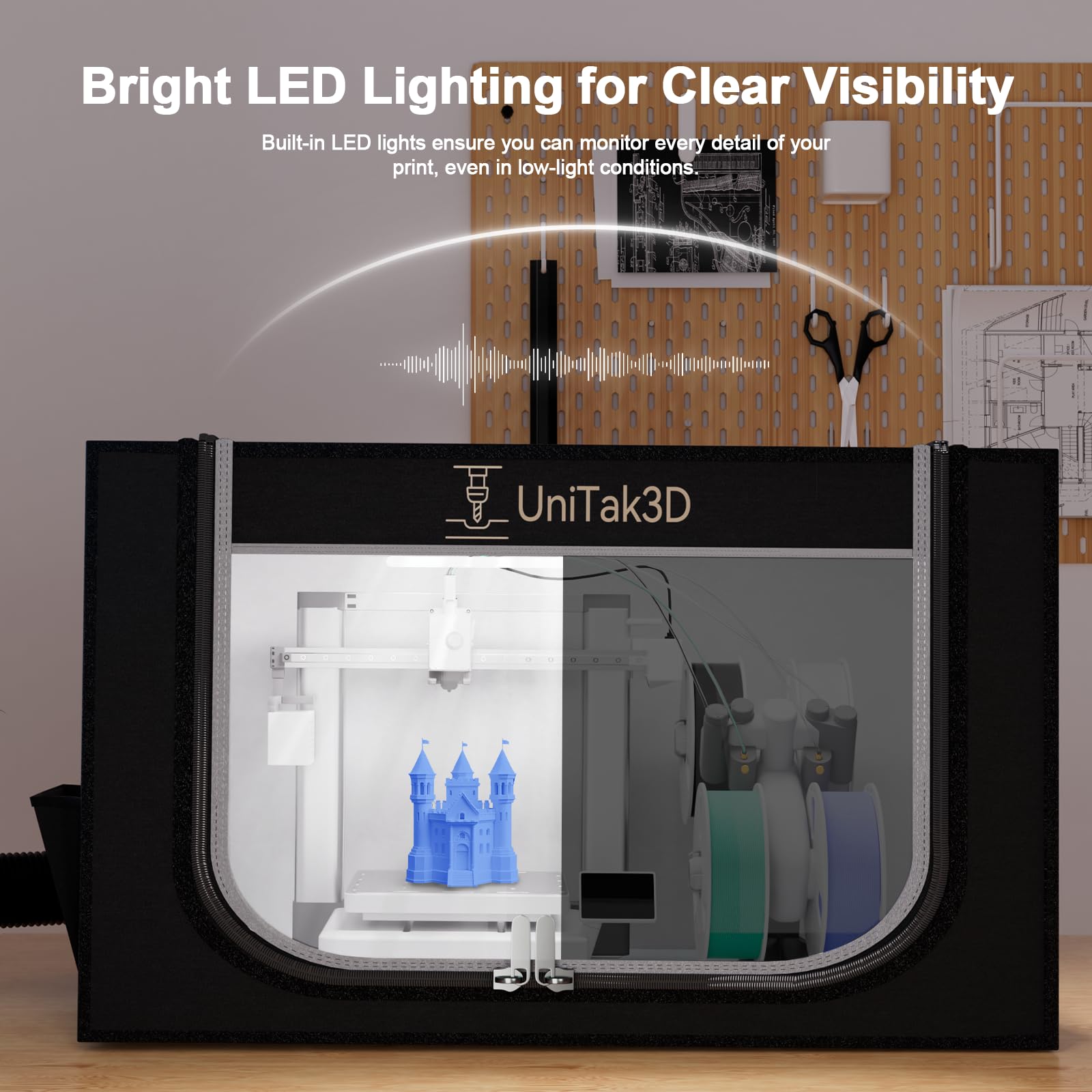 Carcasa Impresora 3D Actualizar Compatible with Bambulab A1 Combo con AMS Lite con Ventilación Kit, LED Light Carpa Ignífuga Temperatura Constante Cubierta-825 * 585 * 585mm