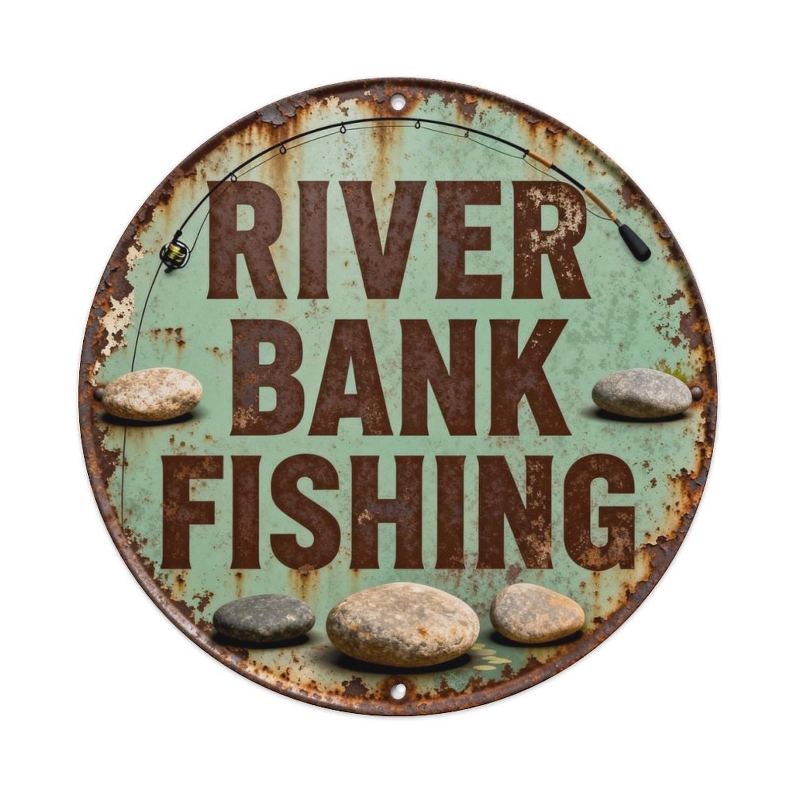 Riverbank Fishing Metal Tin Sign Plaque