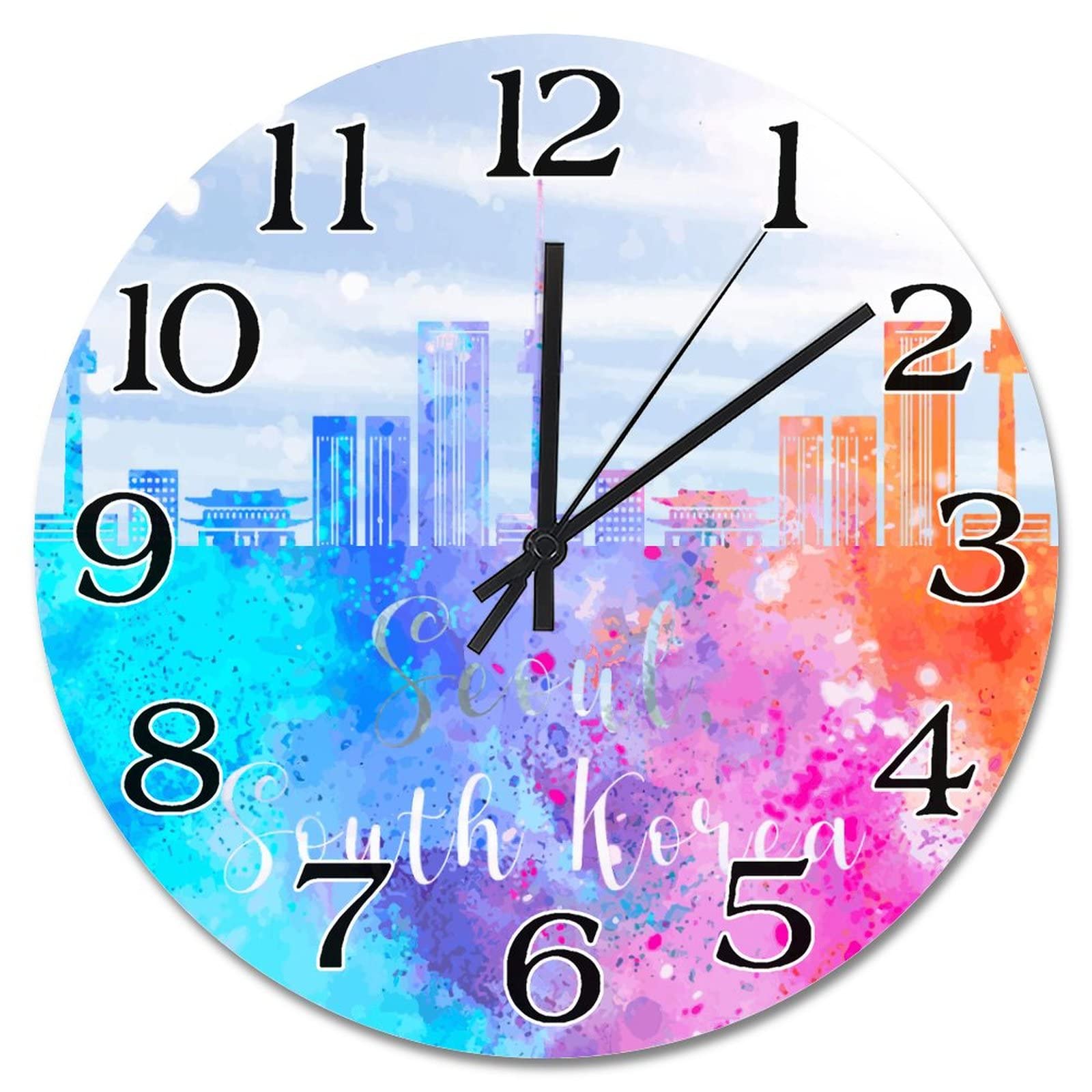 Horloge murale en bois sans tic-tac motif Séoul 38cm grand format