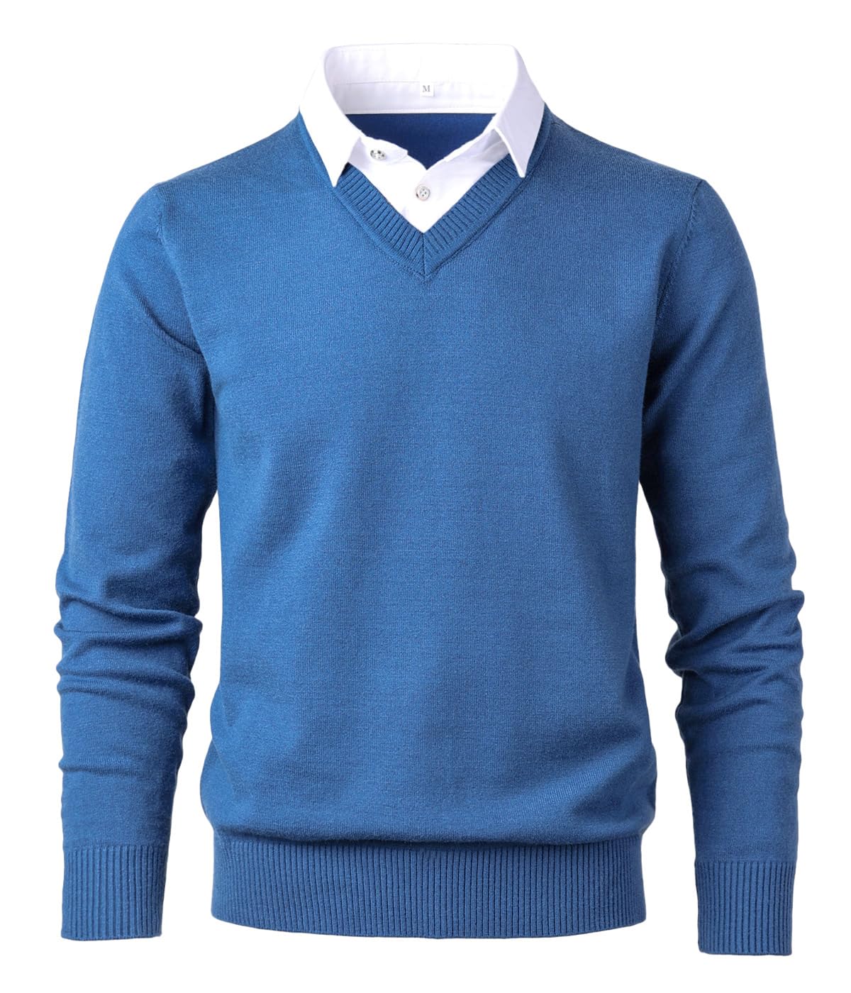 Jersey de Punto para Hombre Jersey de Moda Suave al Tacto con Cuello en V y Camisa de Cuadros o Cuello Blanco.
