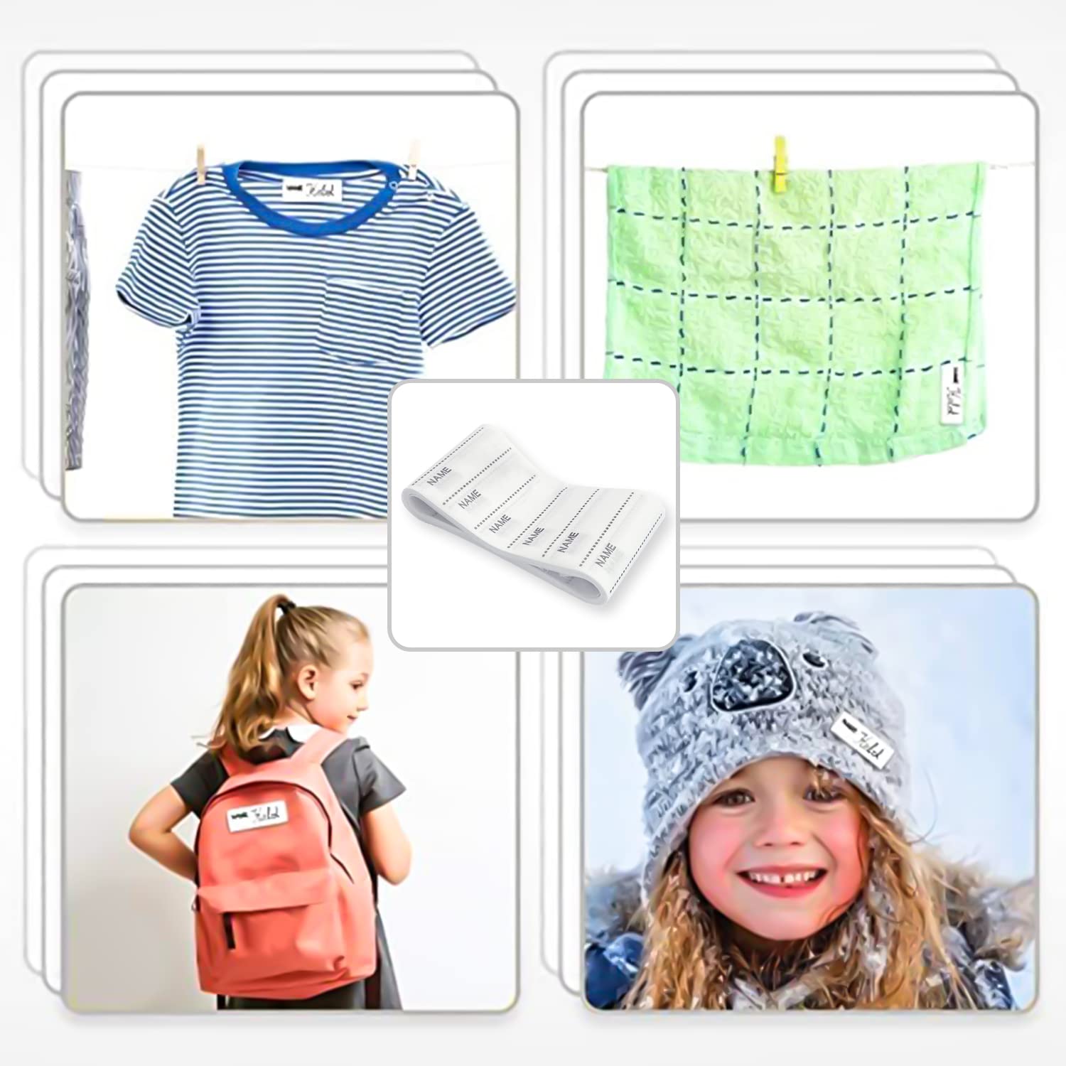 Melu Kids® Etiquetas Para Ropa Personalizadas (120 Piezas, Azul) - Sin Planchar - Pegatinas Personalizadas Nombre Ropa