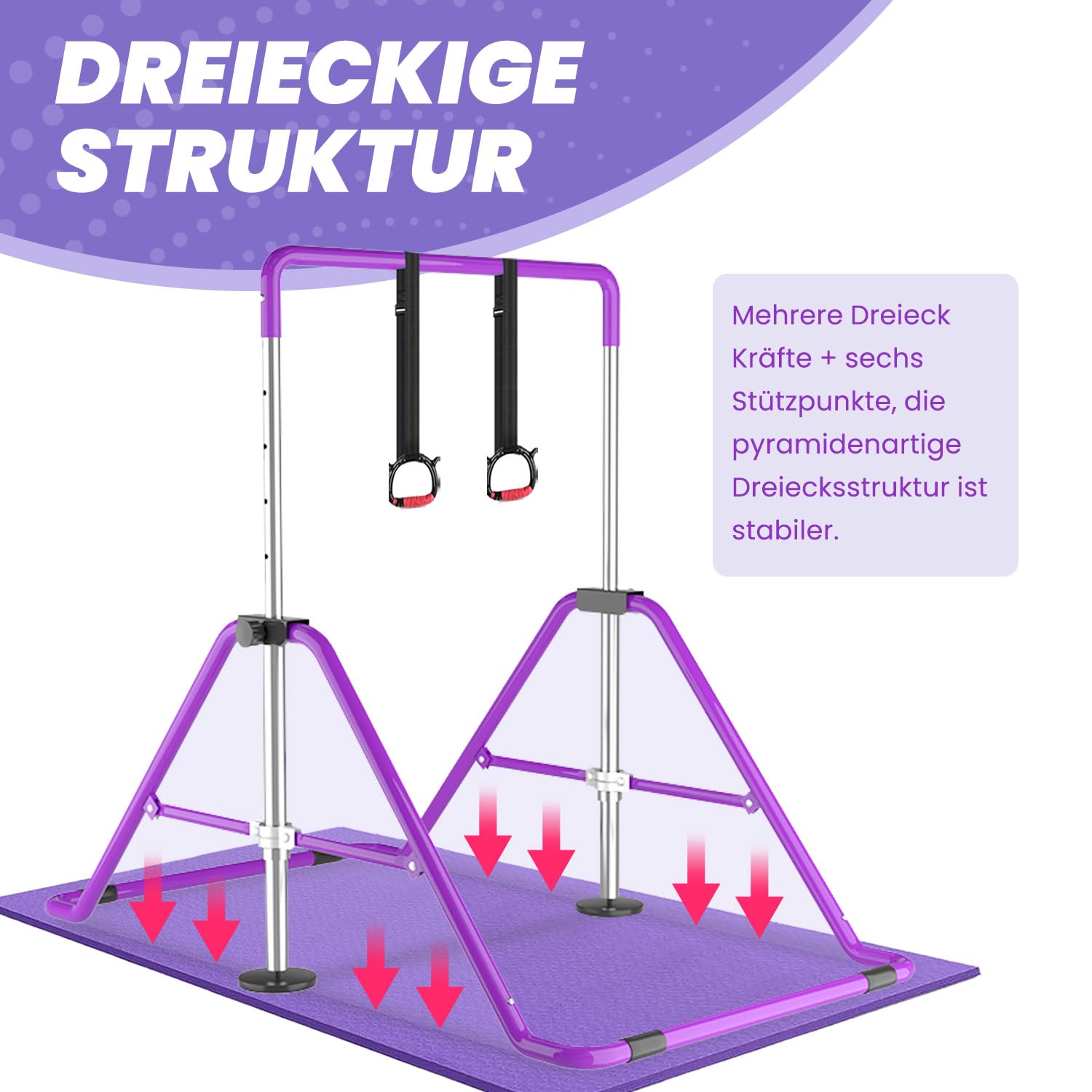 DOBESTS Gymnastikstange, Höhenverstellbares Turnreck 90-130cm, Faltbar | Mit Turnringen & Matte, bis 100 kg belastbar – platzsparend faltbares Gymnastikgerät für Zuhause, Fitnessraum & Garten