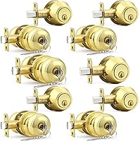 Vista 29 de Probrico Juego de pomo redondo para puerta de entrada y cerrojo de cilindro único, bronce aceitado, paquete de 1