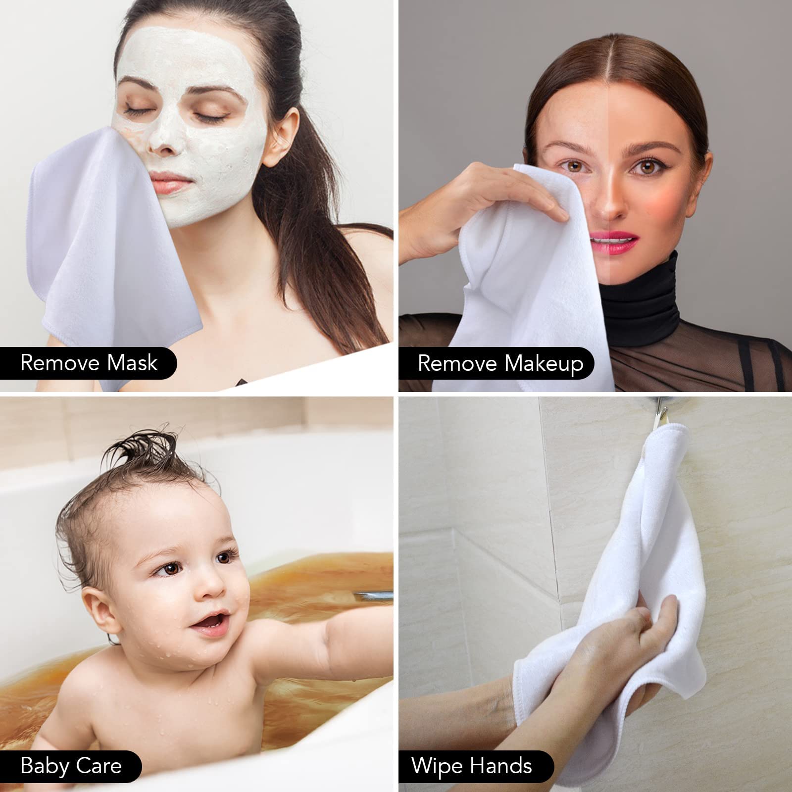 Sinland Paquete de 10 paños faciales de Microfibra de Secado rápido, Reutilizables, Almohadillas desmaquillantes súper Suaves, 12 x 12 Pulgadas, Color Blanco