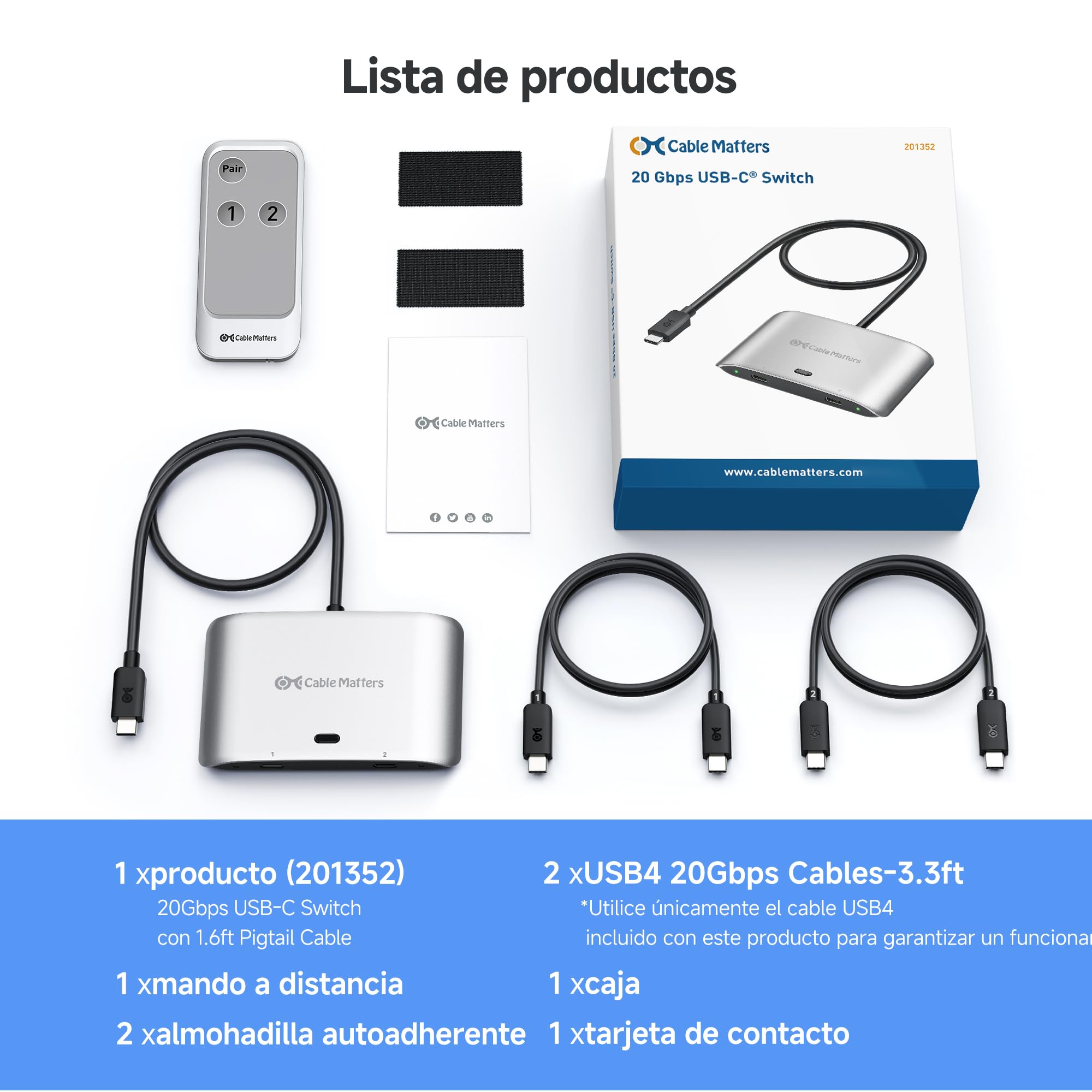 Cable Matters Conmutador USB C de 20 Gbps para 2 Ordenadores, PD de 140 W, hasta 8K a 30 Hz en Windows, 4K a 60 Hz en macOS, para Compartir un Monitor o Base USB-C/Thunderbolt 4