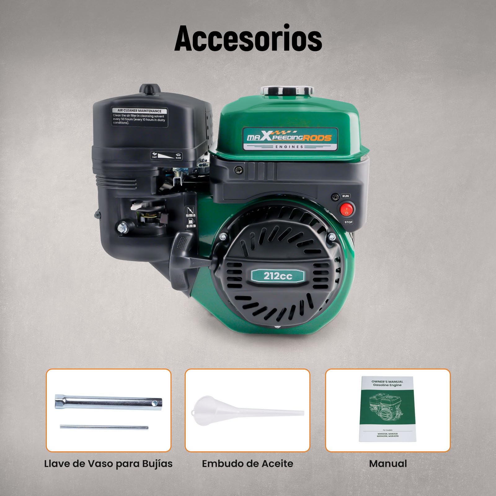 maXpeedingrods Motor de Gasolina de 7 CV 212 cc, Motor 4 Tiempos OHV con Eje de 19 mm Ø,1 Cilindro, Arranque Manual, Refrigerado por Aire, Apta para Karting, Bicicleta,Compresores