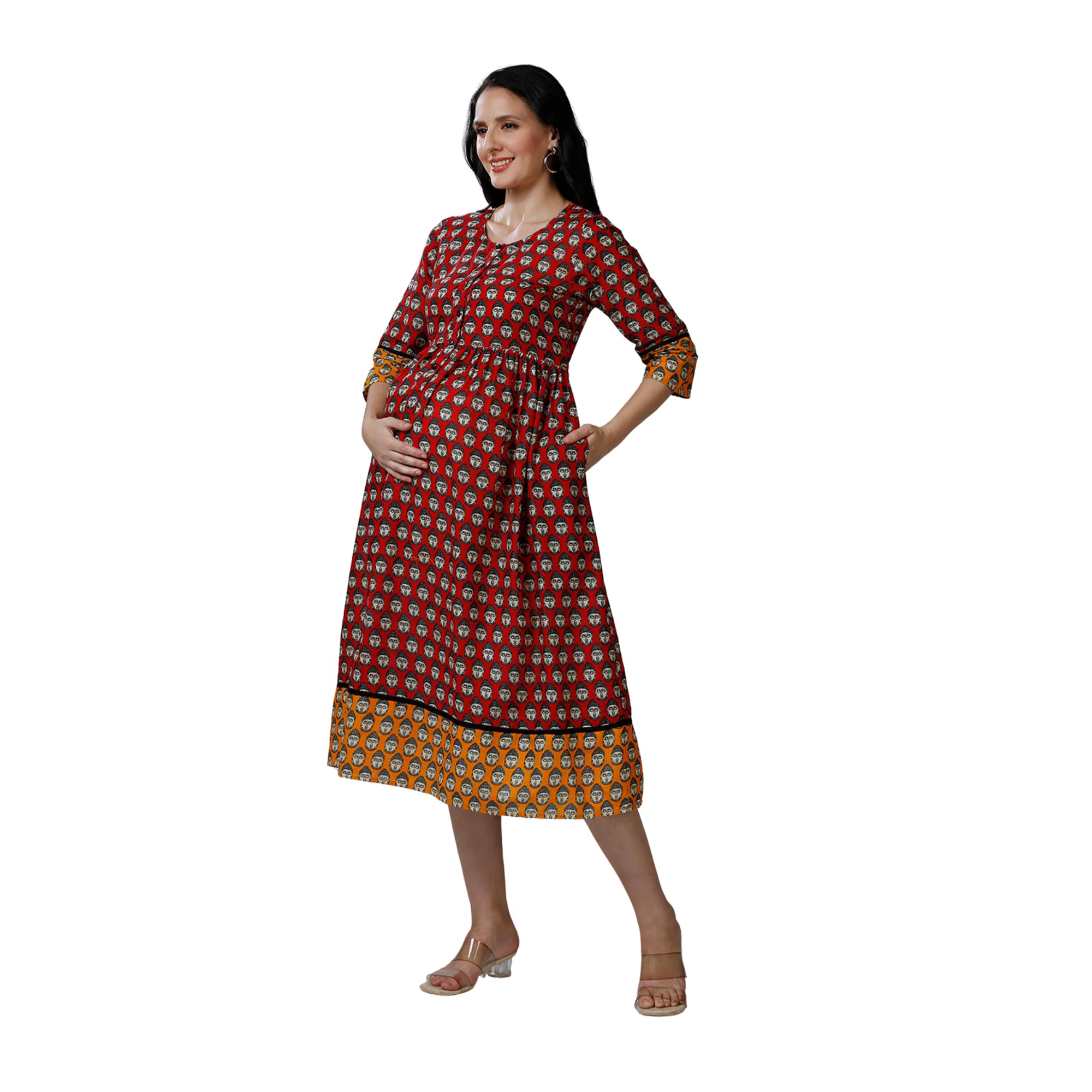 Womens Deep Red Maternity Dress-picture-16